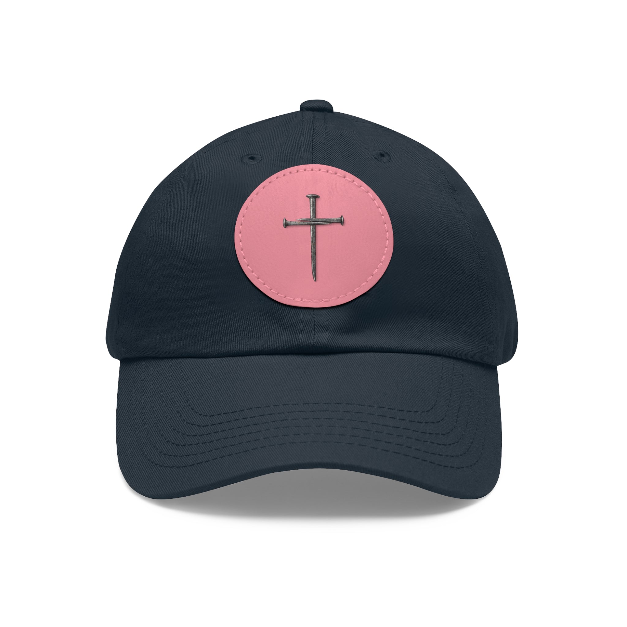 Embroidered Cross Leather Patch Dad Hat — Minimal Christian Baseball Cap