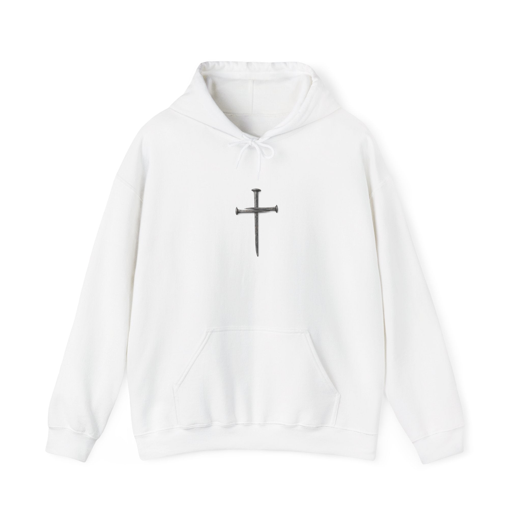 Minimal Cross Hoodie — Small Distressed Christian Cross Pullover