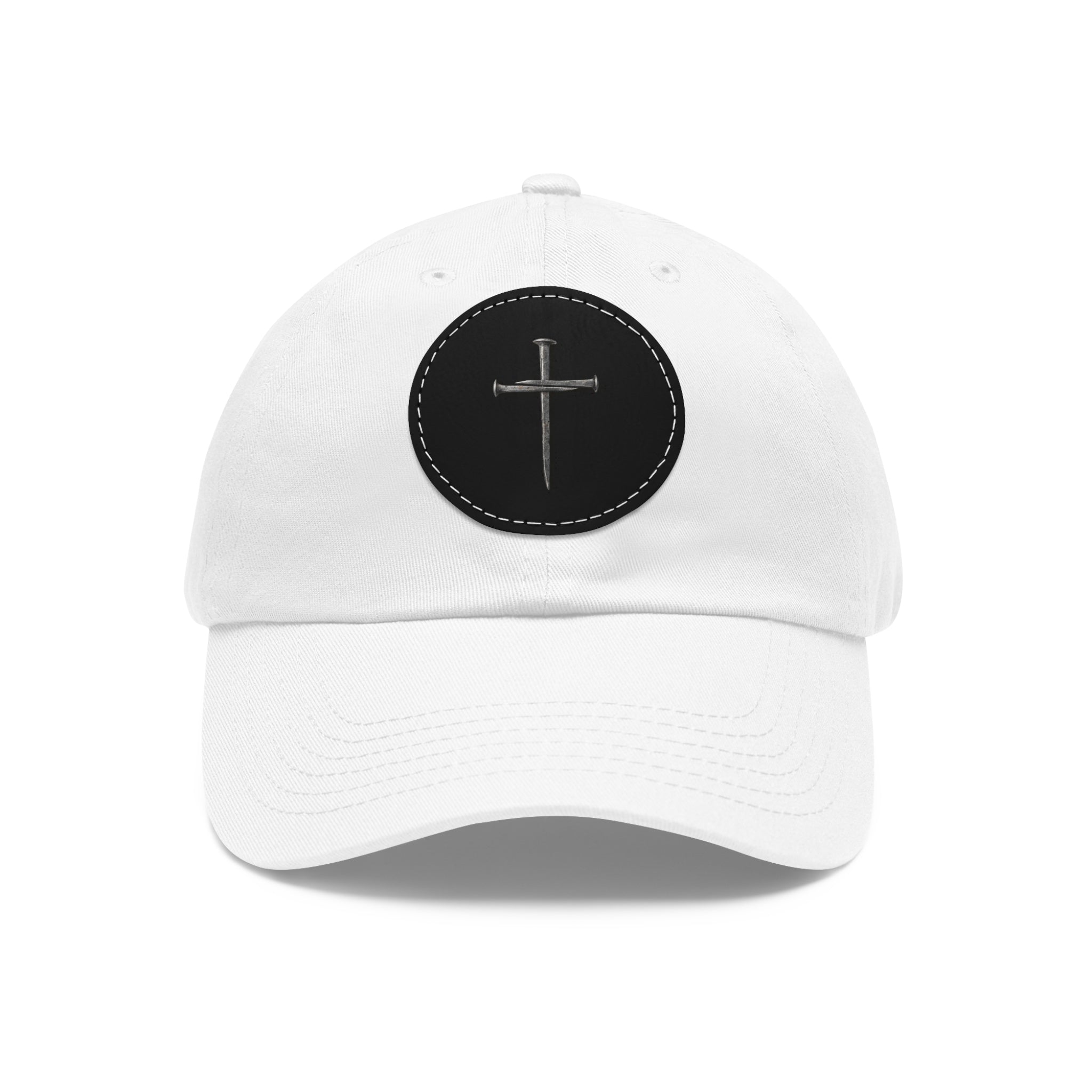 Embroidered Cross Leather Patch Dad Hat — Minimal Christian Baseball Cap