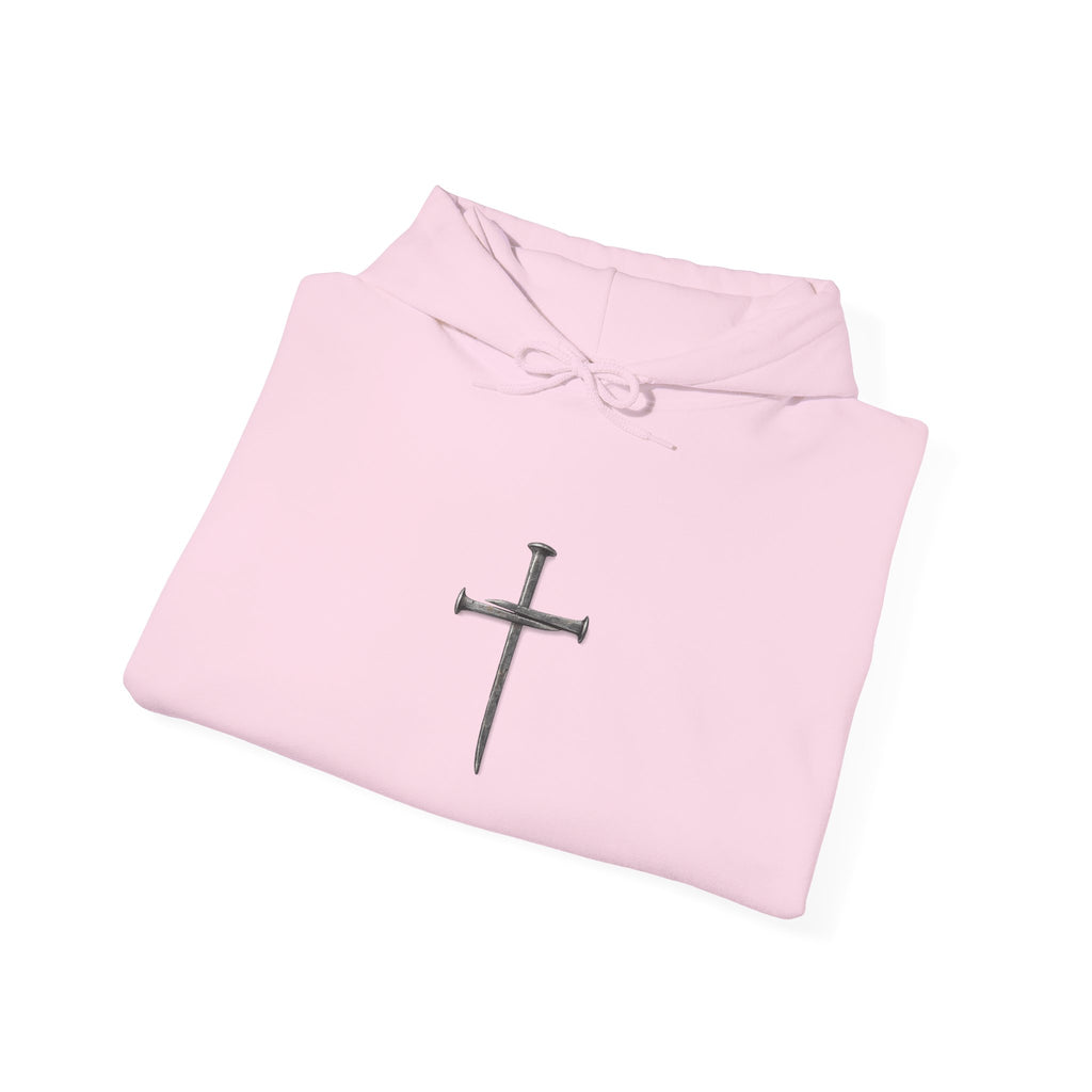 Minimal Cross Hoodie — Small Distressed Christian Cross Pullover