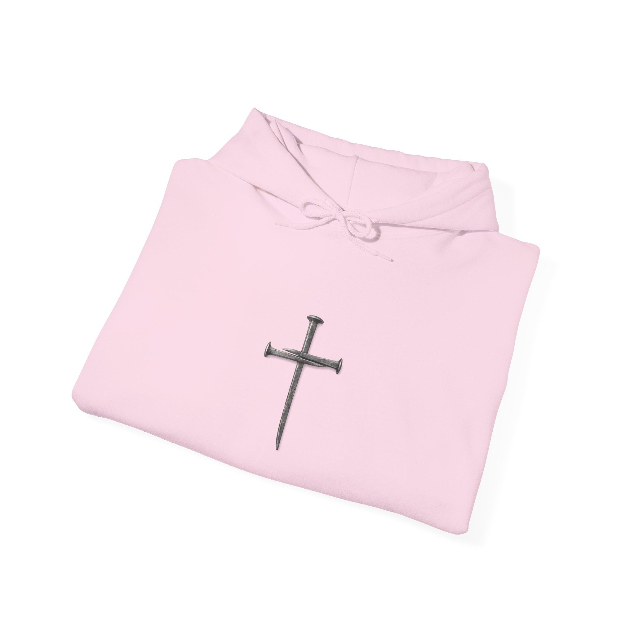 Minimal Cross Hoodie — Small Distressed Christian Cross Pullover