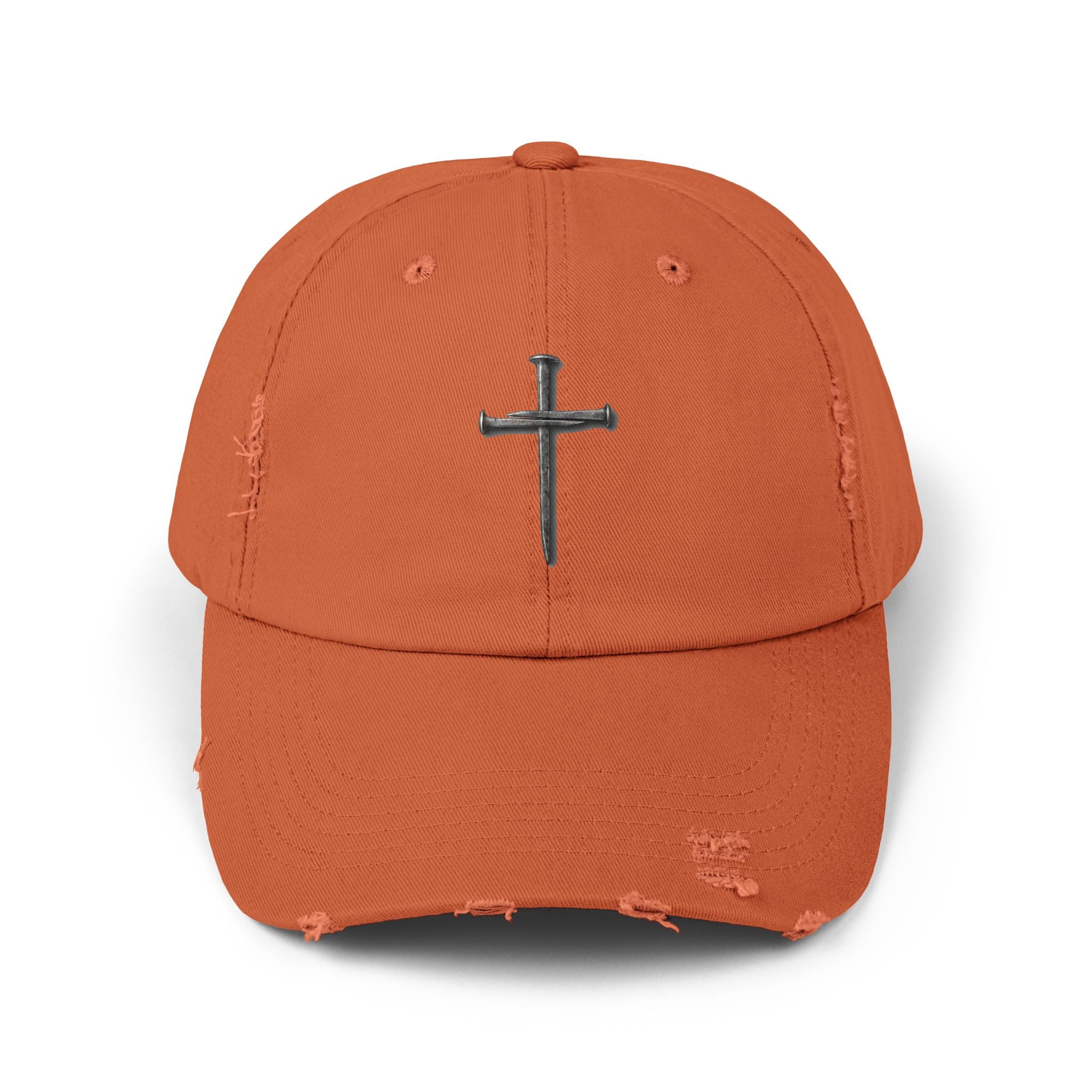 Distressed Black Cap with Silver Cross Embroidery — Faith-Inspired Baseball Hat