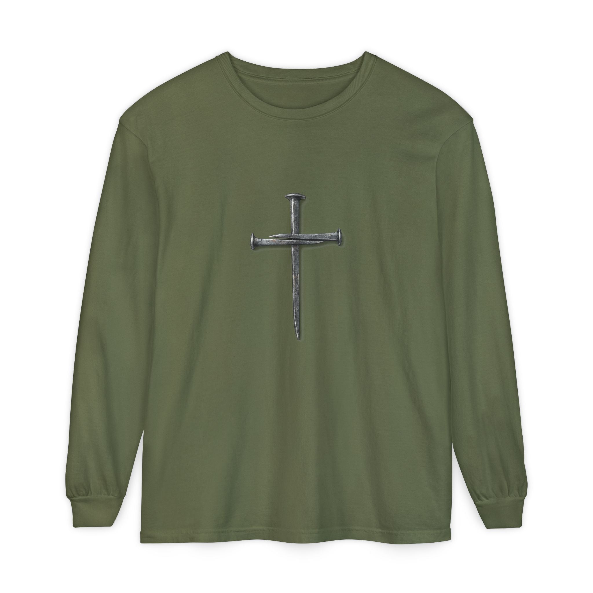 Nail Cross Long Sleeve Tee — Minimal Christian Faith Shirt
