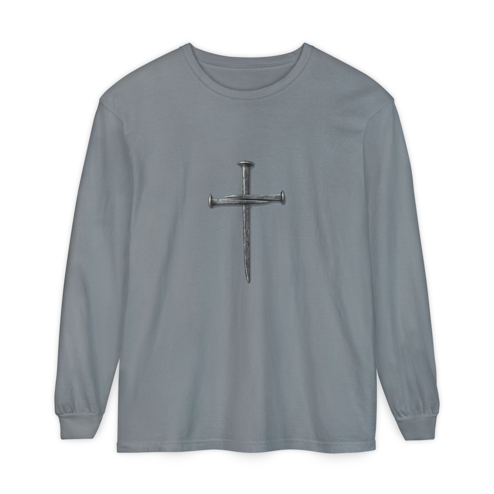 Nail Cross Long Sleeve Tee — Minimal Christian Faith Shirt