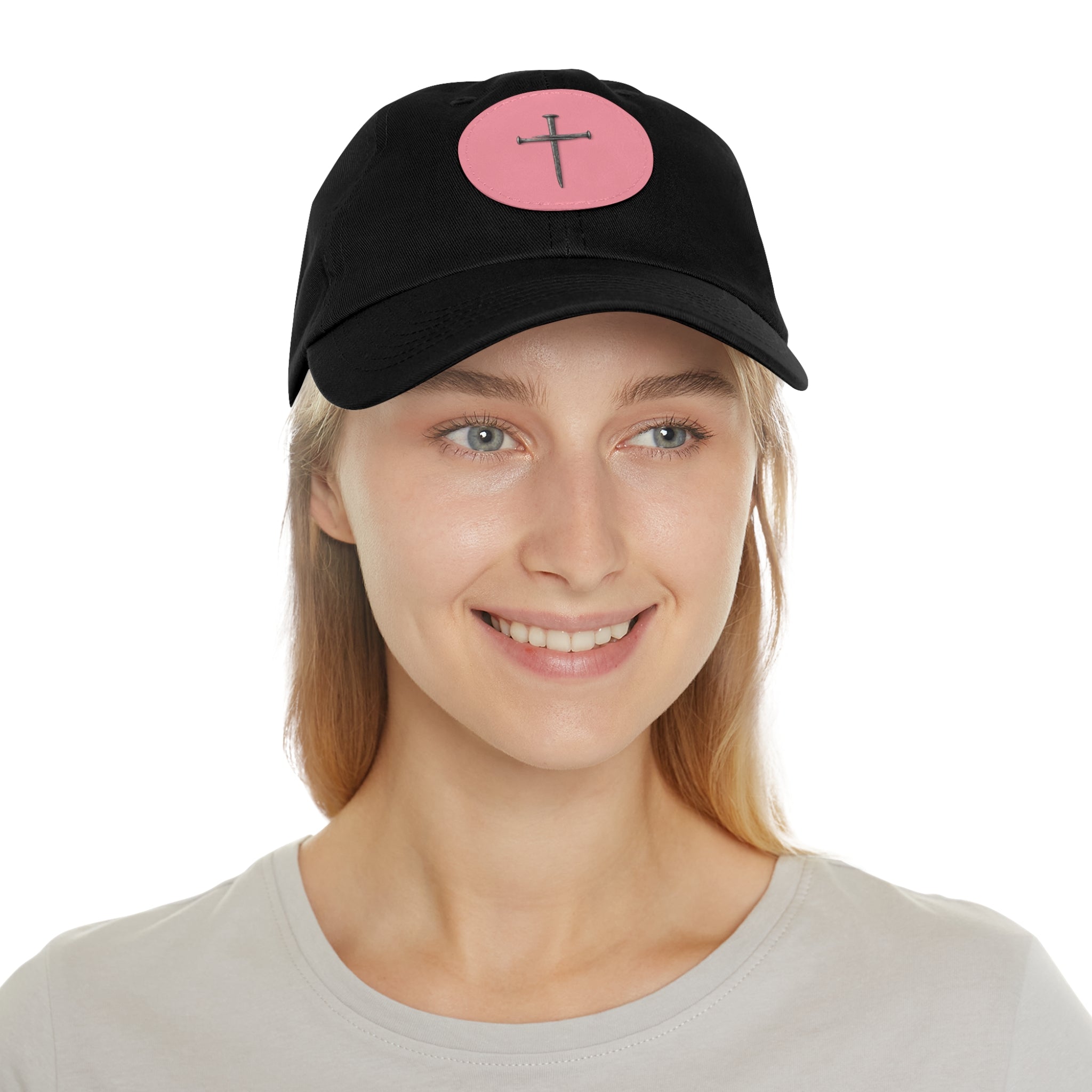 Embroidered Cross Leather Patch Dad Hat — Minimal Christian Baseball Cap