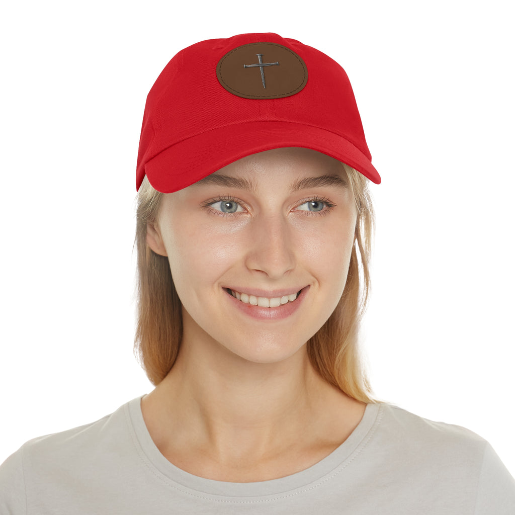 Embroidered Cross Leather Patch Dad Hat — Minimal Christian Baseball Cap