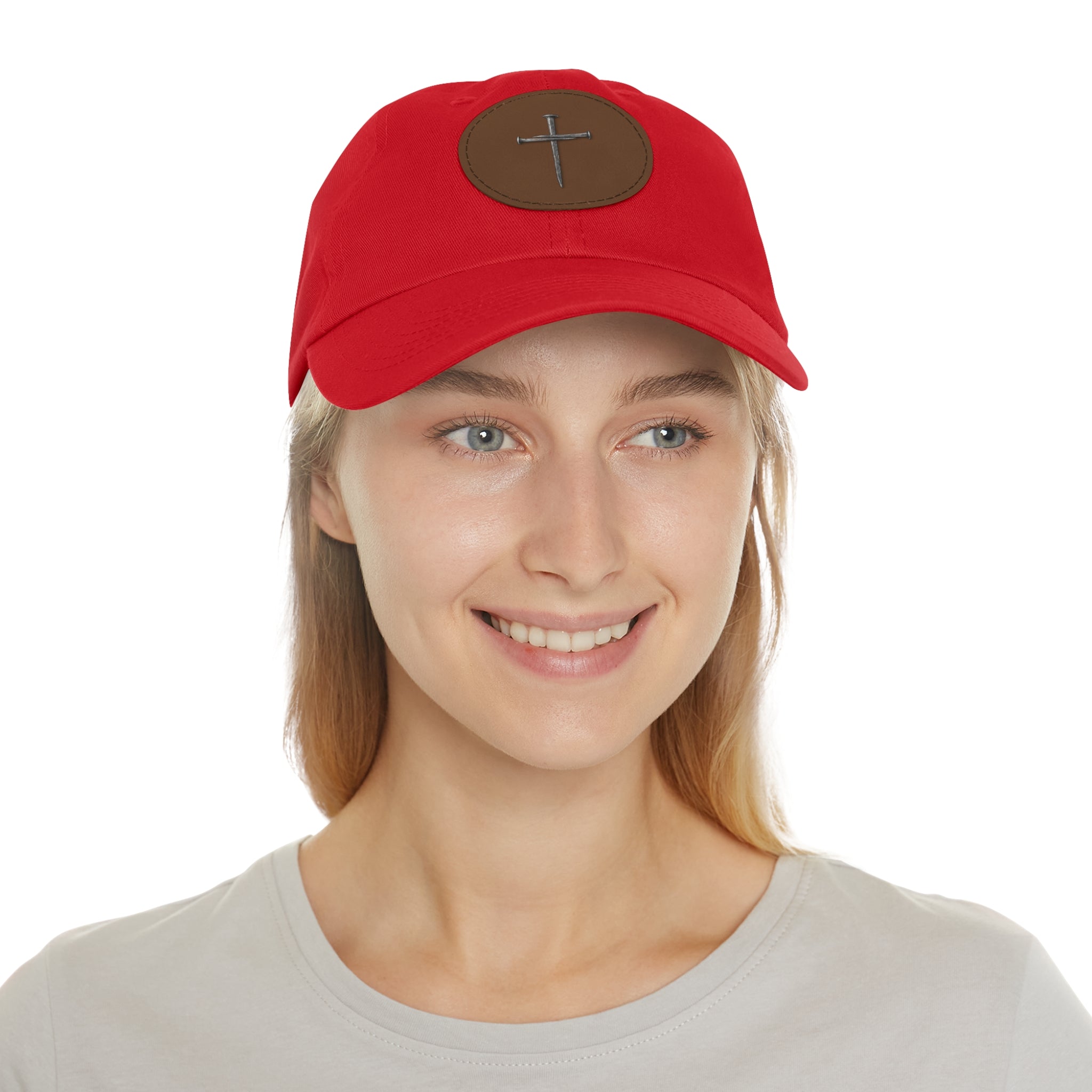 Embroidered Cross Leather Patch Dad Hat — Minimal Christian Baseball Cap