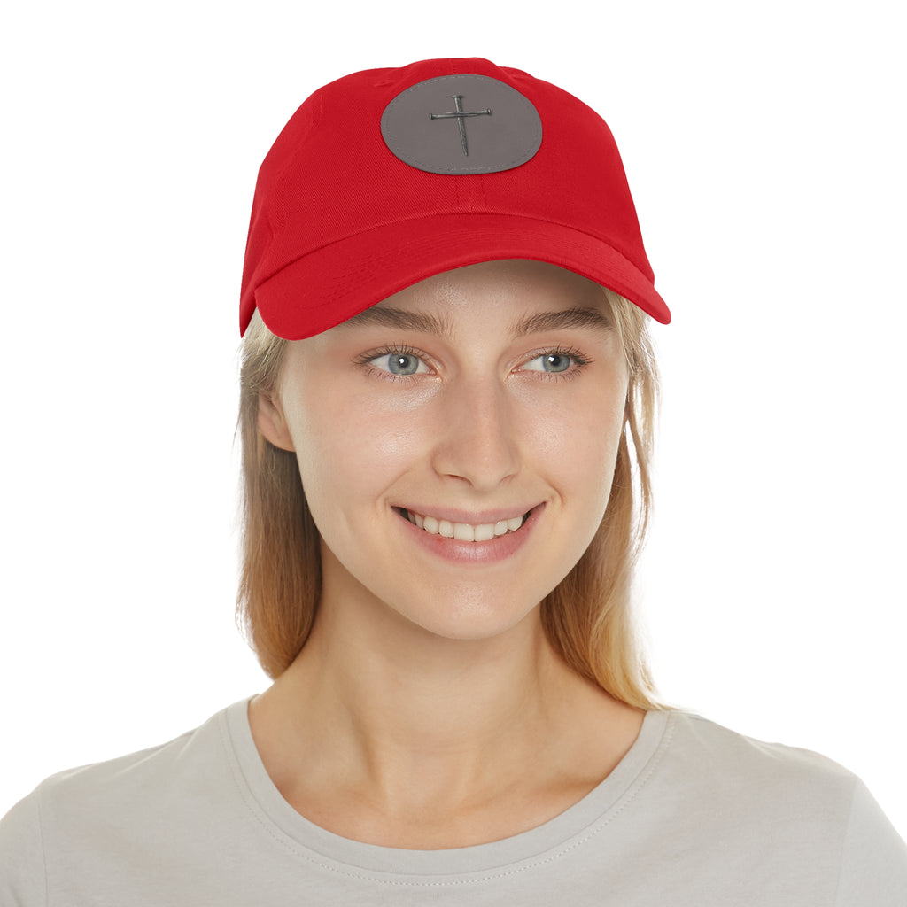 Embroidered Cross Leather Patch Dad Hat — Minimal Christian Baseball Cap