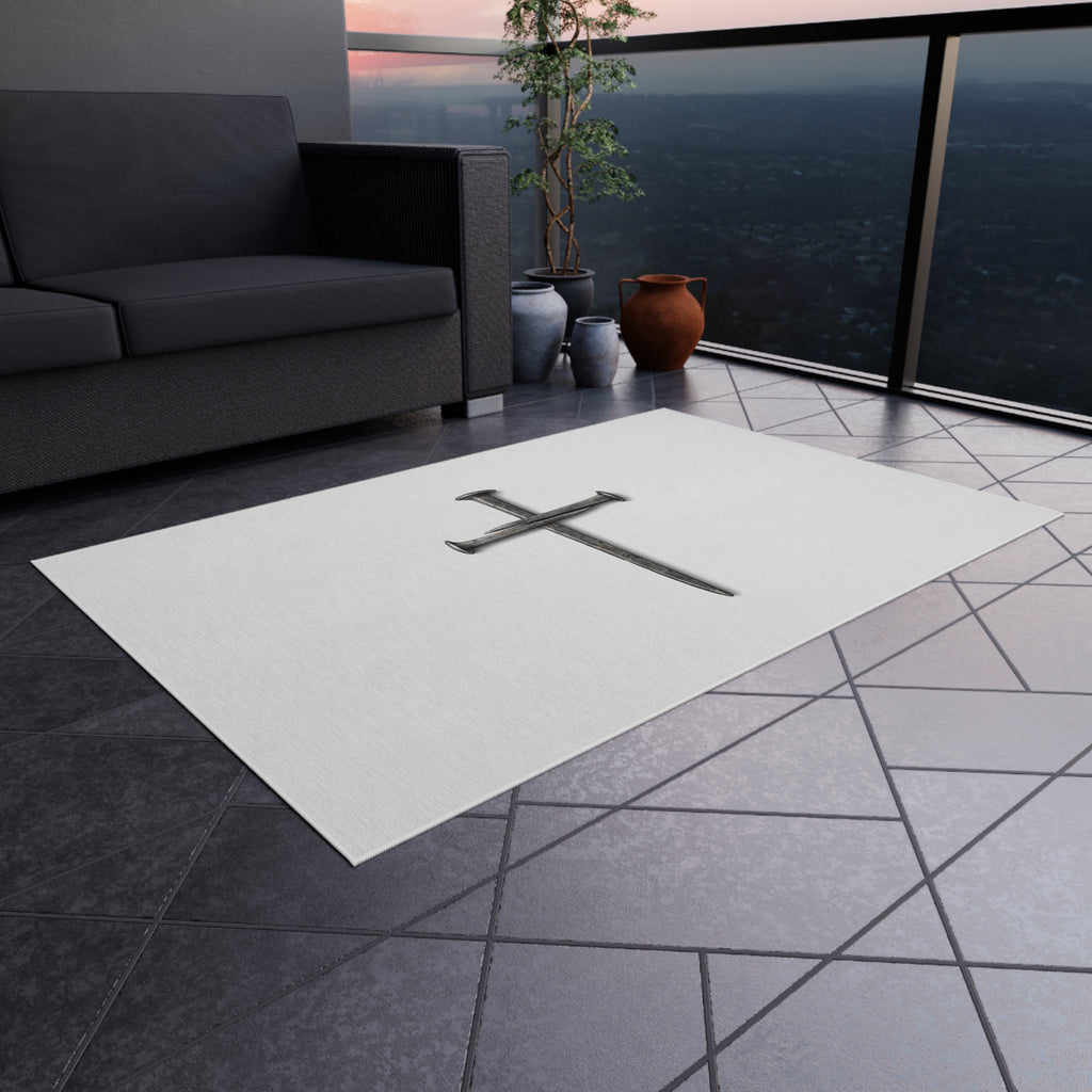 Nail Cross Outdoor Rug — Minimal Christian Patio Mat