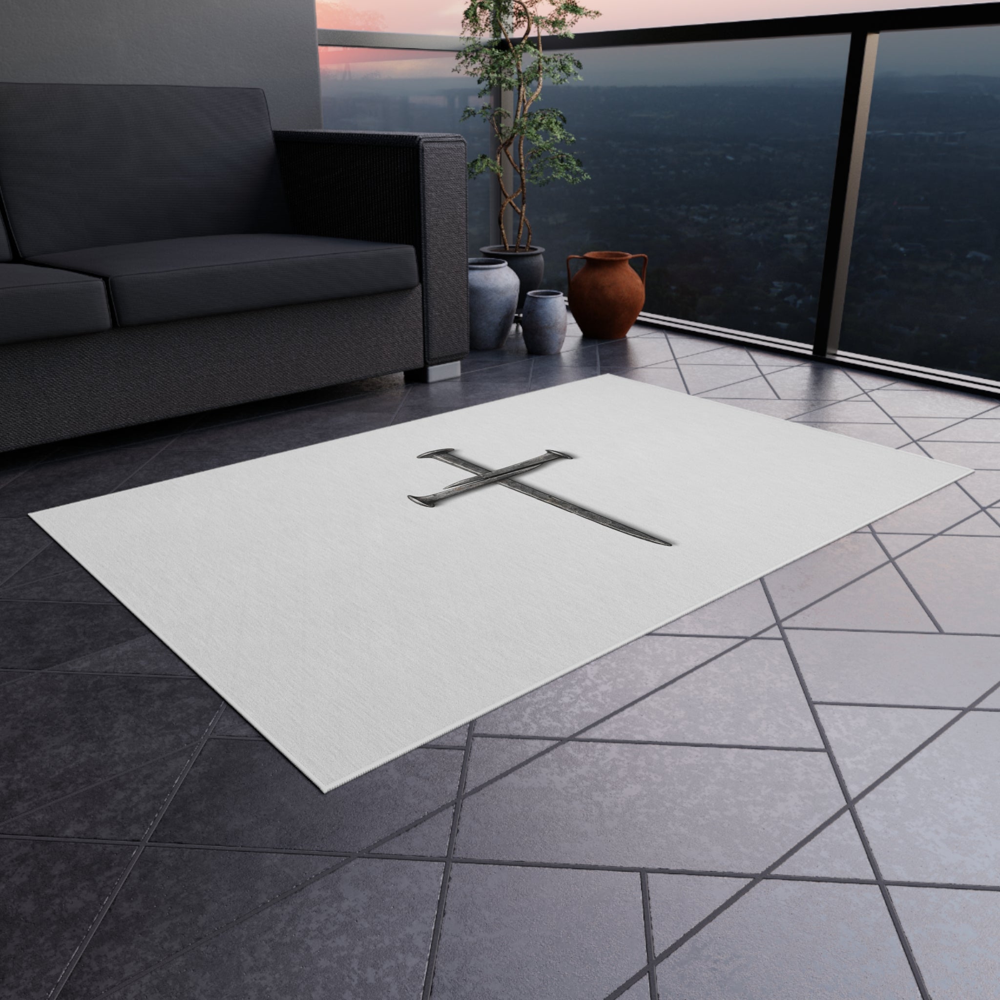 Nail Cross Outdoor Rug — Minimal Christian Patio Mat