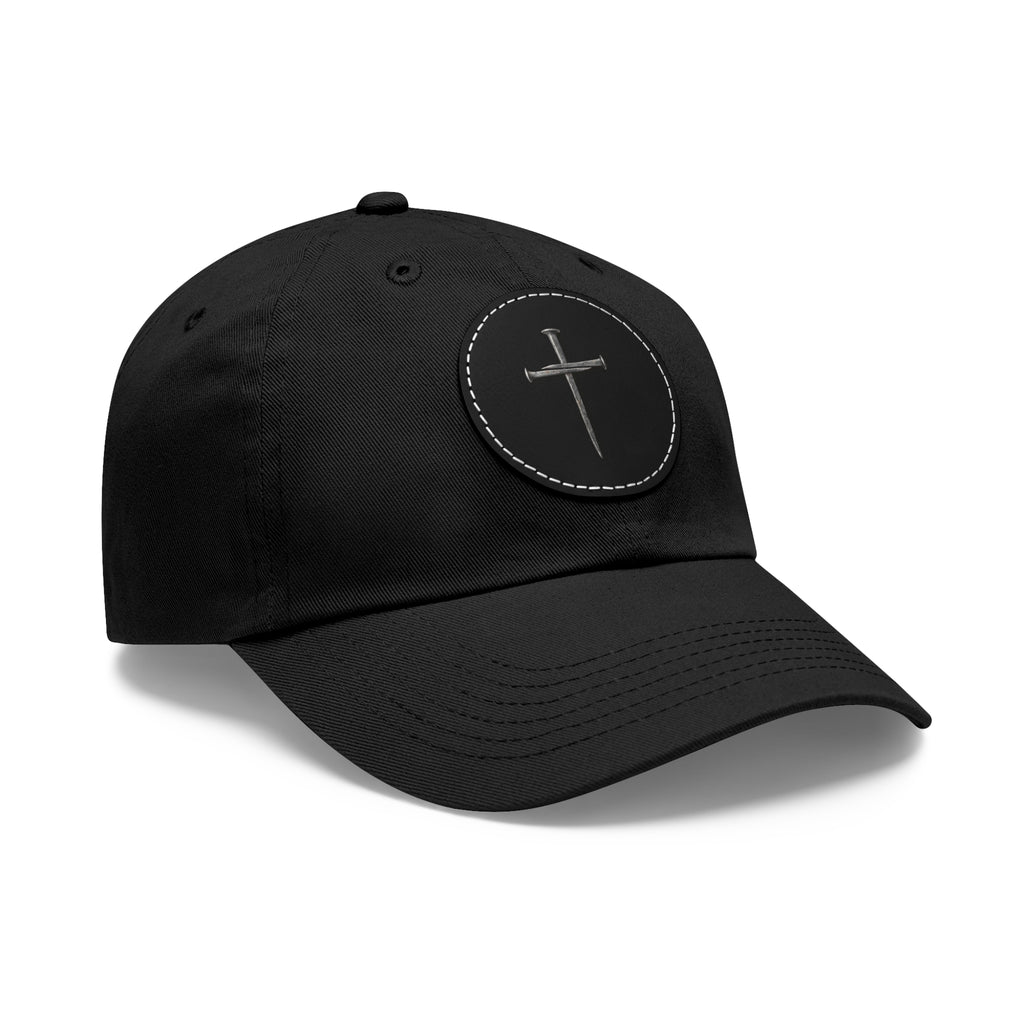Embroidered Cross Leather Patch Dad Hat — Minimal Christian Baseball Cap