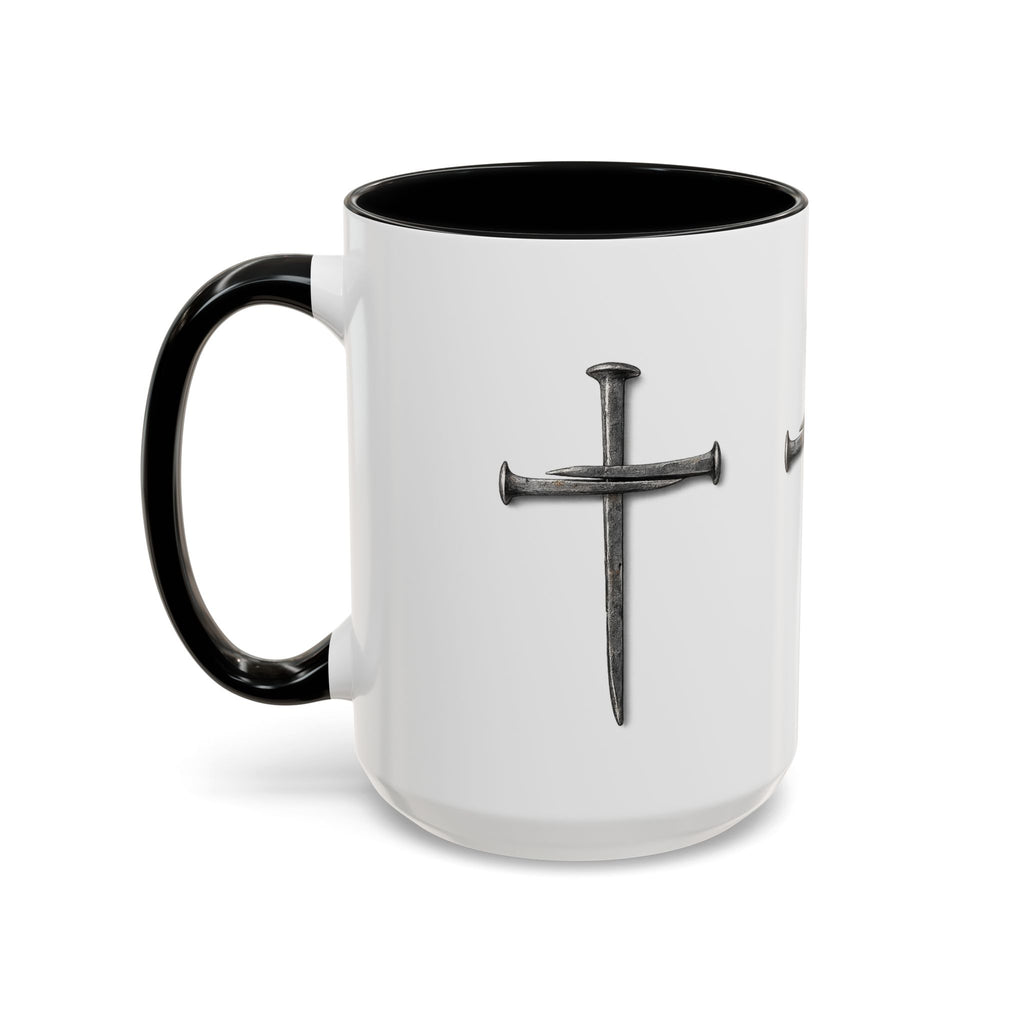 Nail Cross Accent Coffee Mug — Minimal Christian Faith 11/15oz