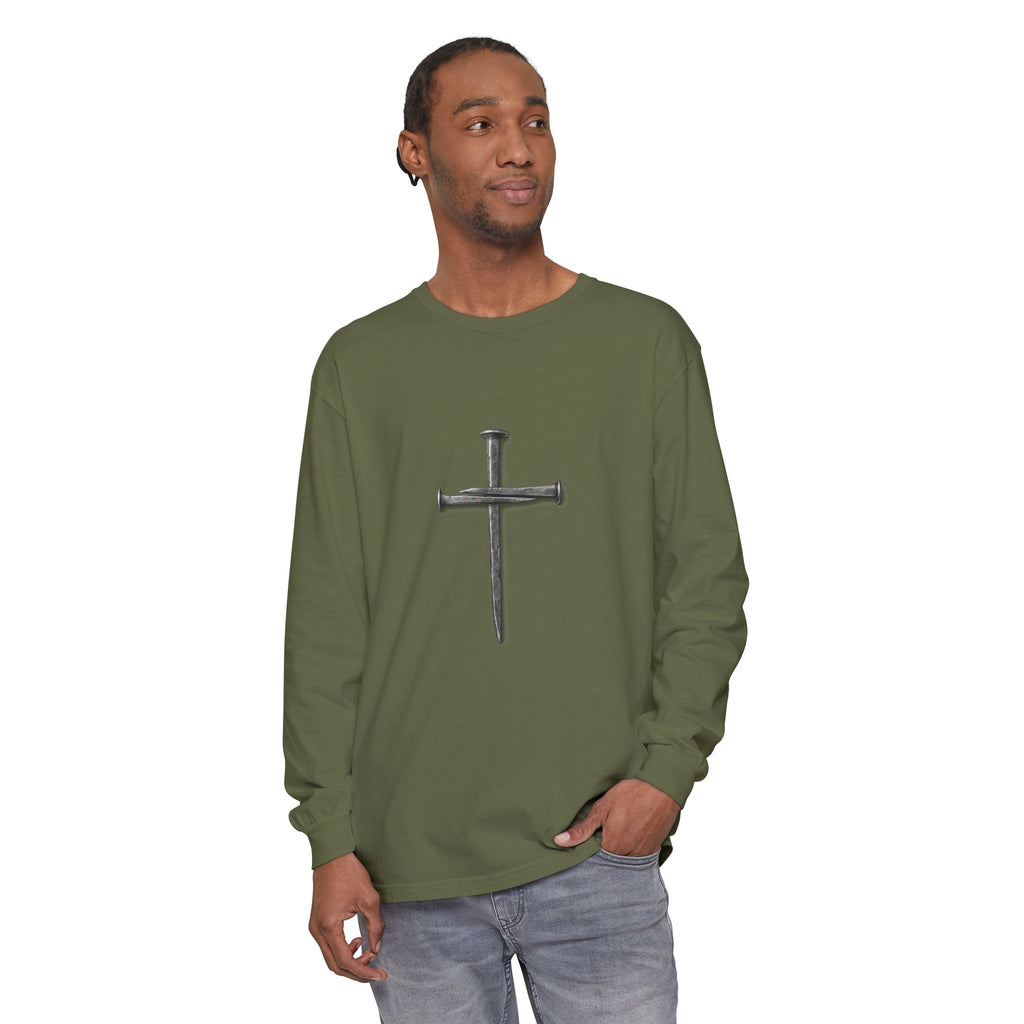 Nail Cross Long Sleeve Tee — Minimal Christian Faith Shirt