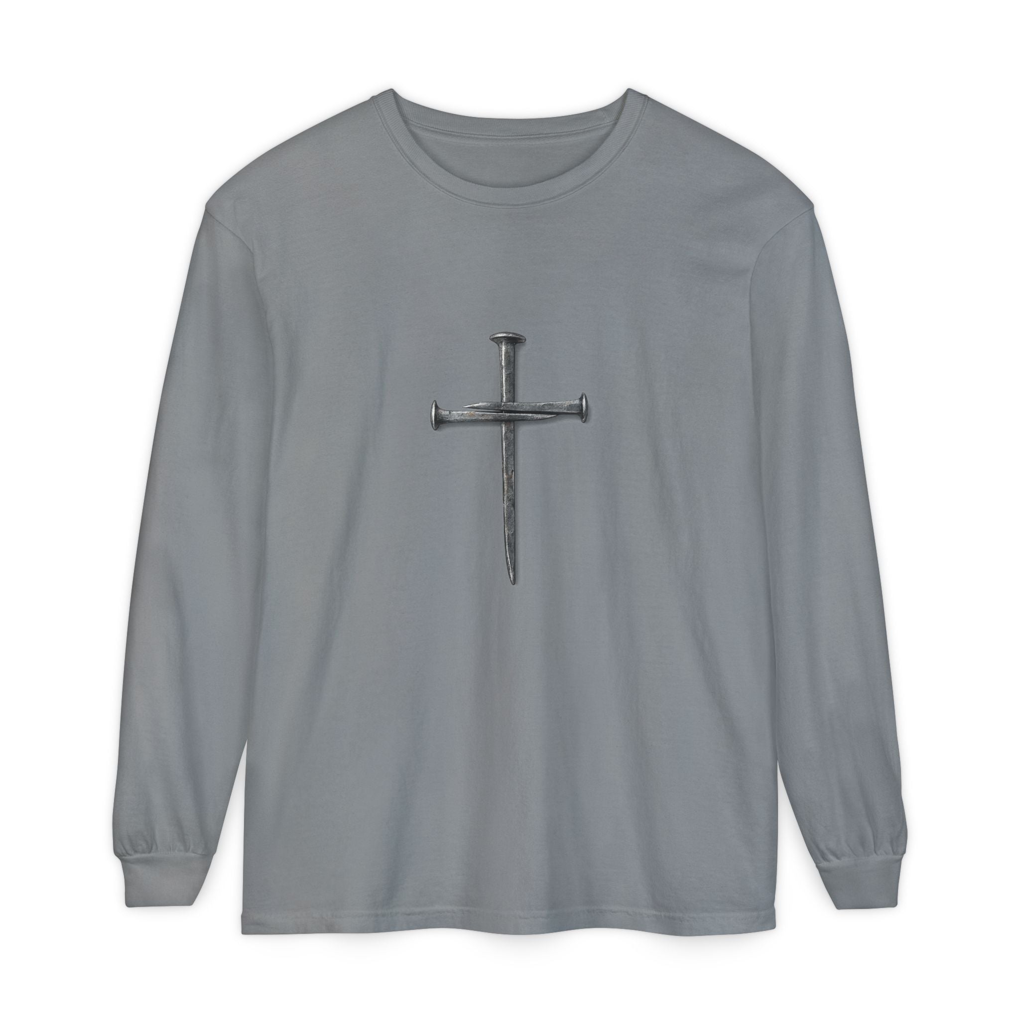 Nail Cross Long Sleeve Tee — Minimal Christian Faith Shirt
