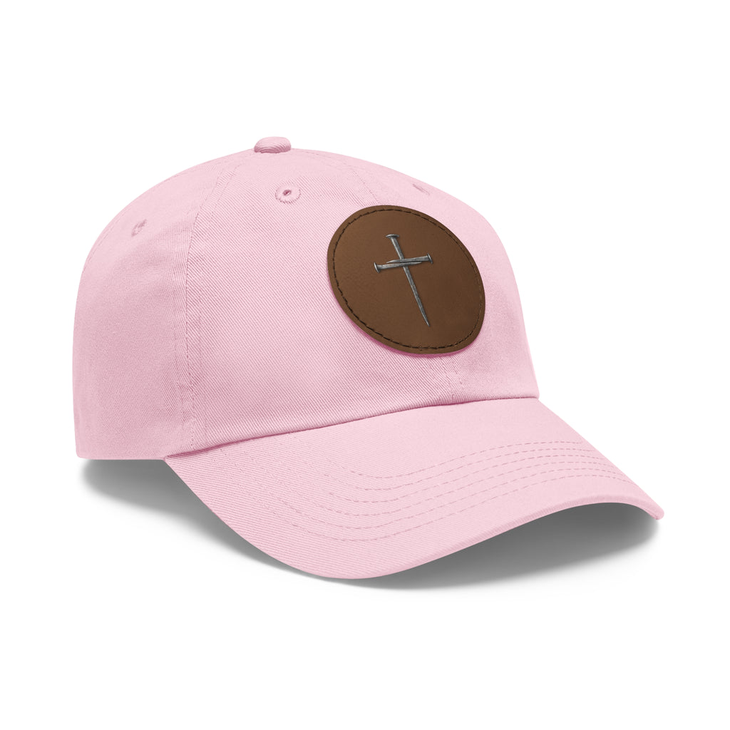 Embroidered Cross Leather Patch Dad Hat — Minimal Christian Baseball Cap