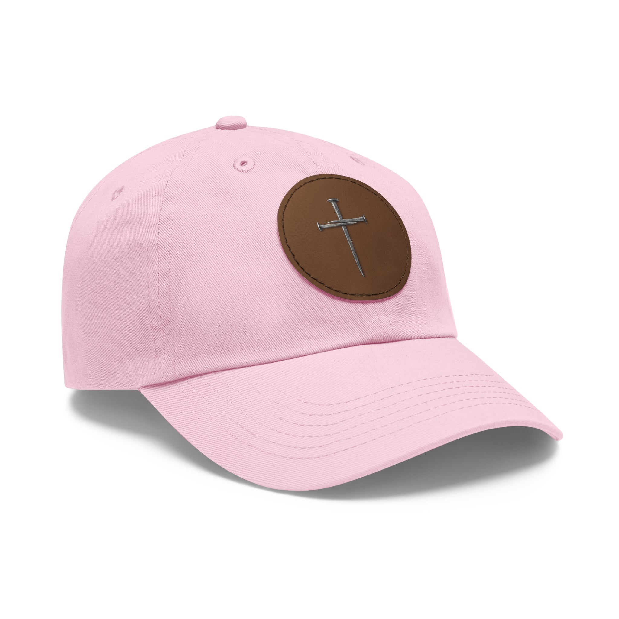 Embroidered Cross Leather Patch Dad Hat — Minimal Christian Baseball Cap