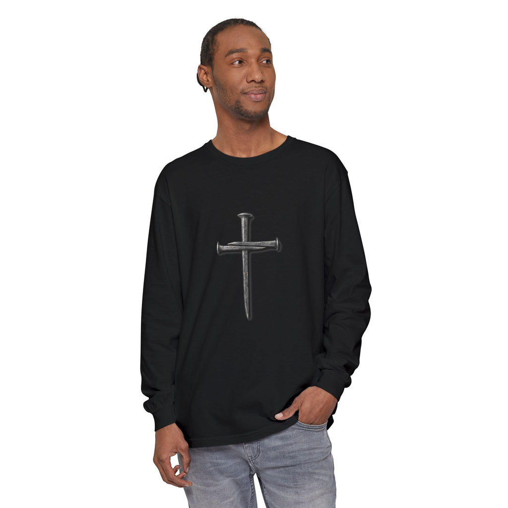 Nail Cross Long Sleeve Tee — Minimal Christian Faith Shirt