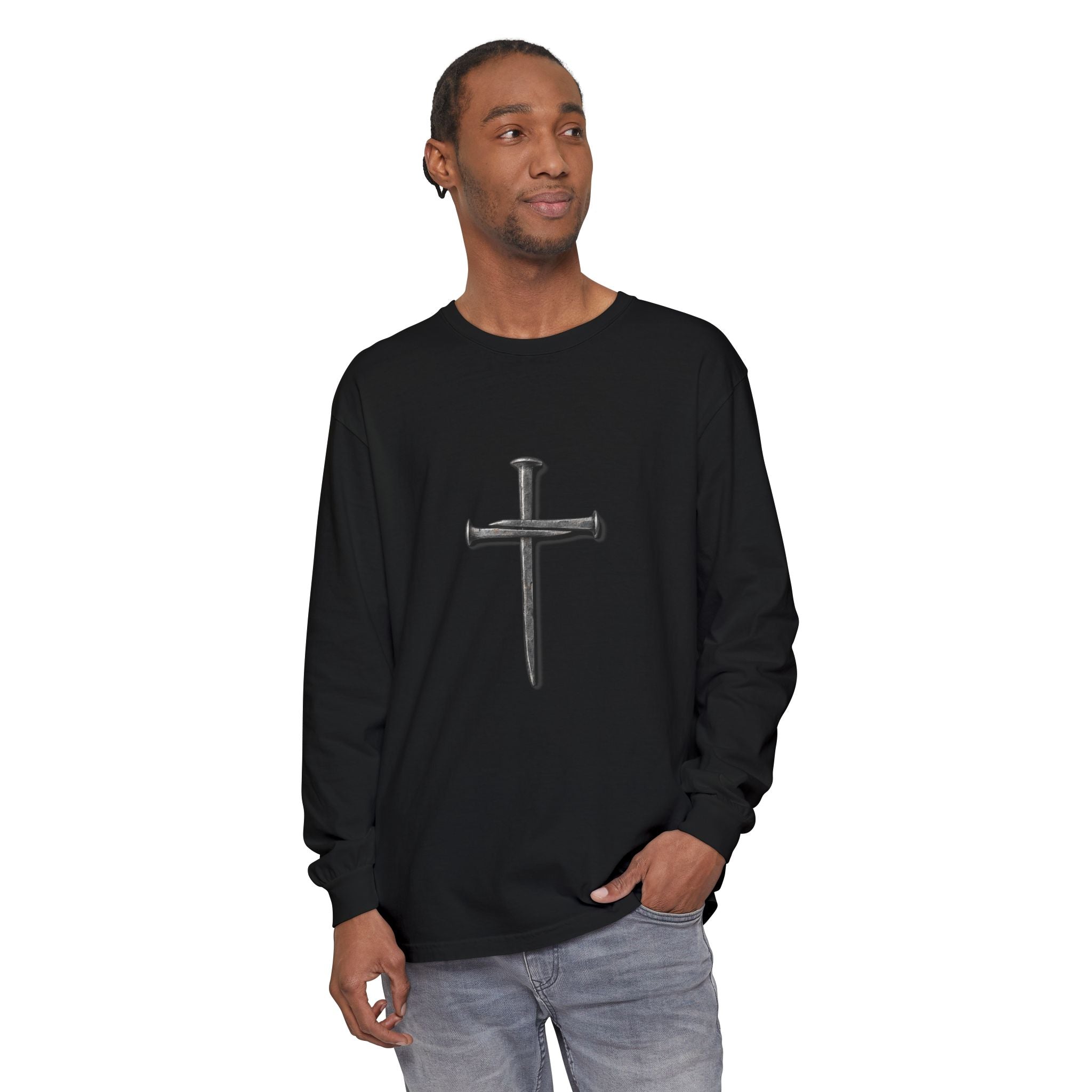 Nail Cross Long Sleeve Tee — Minimal Christian Faith Shirt