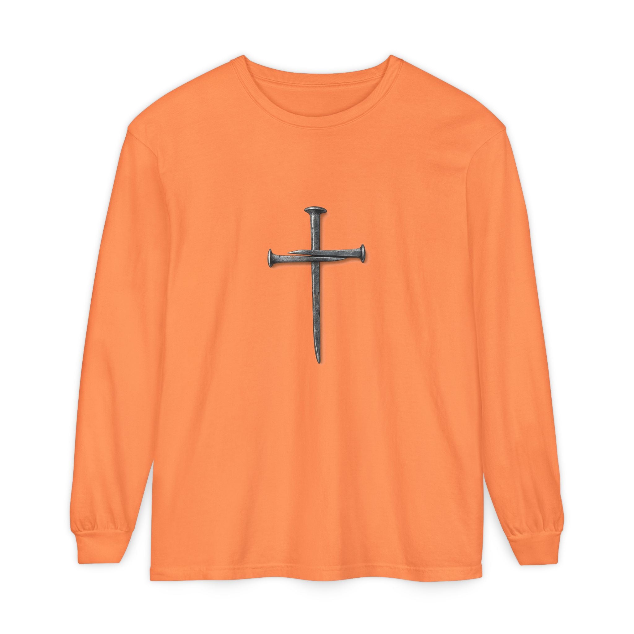 Nail Cross Long Sleeve Tee — Minimal Christian Faith Shirt