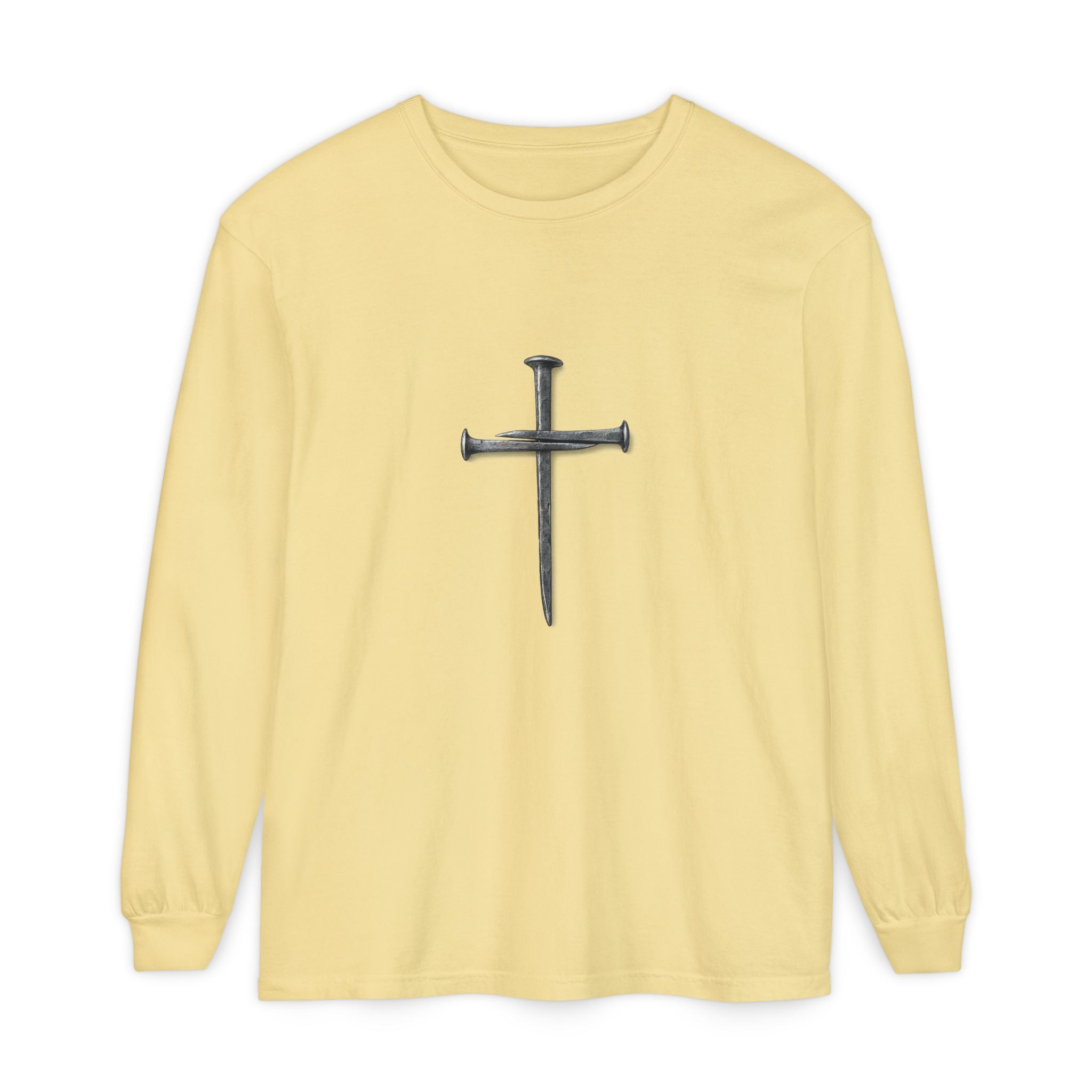 Nail Cross Long Sleeve Tee — Minimal Christian Faith Shirt
