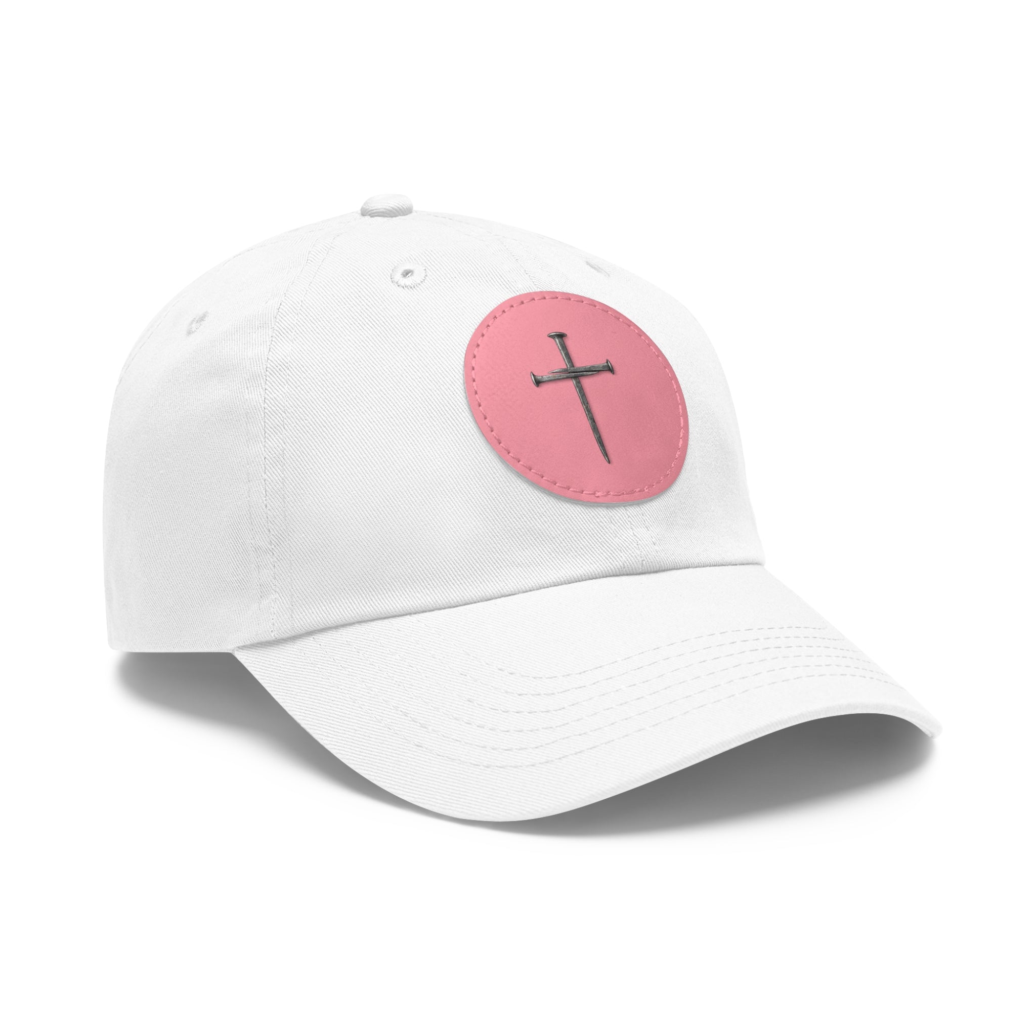 Embroidered Cross Leather Patch Dad Hat — Minimal Christian Baseball Cap