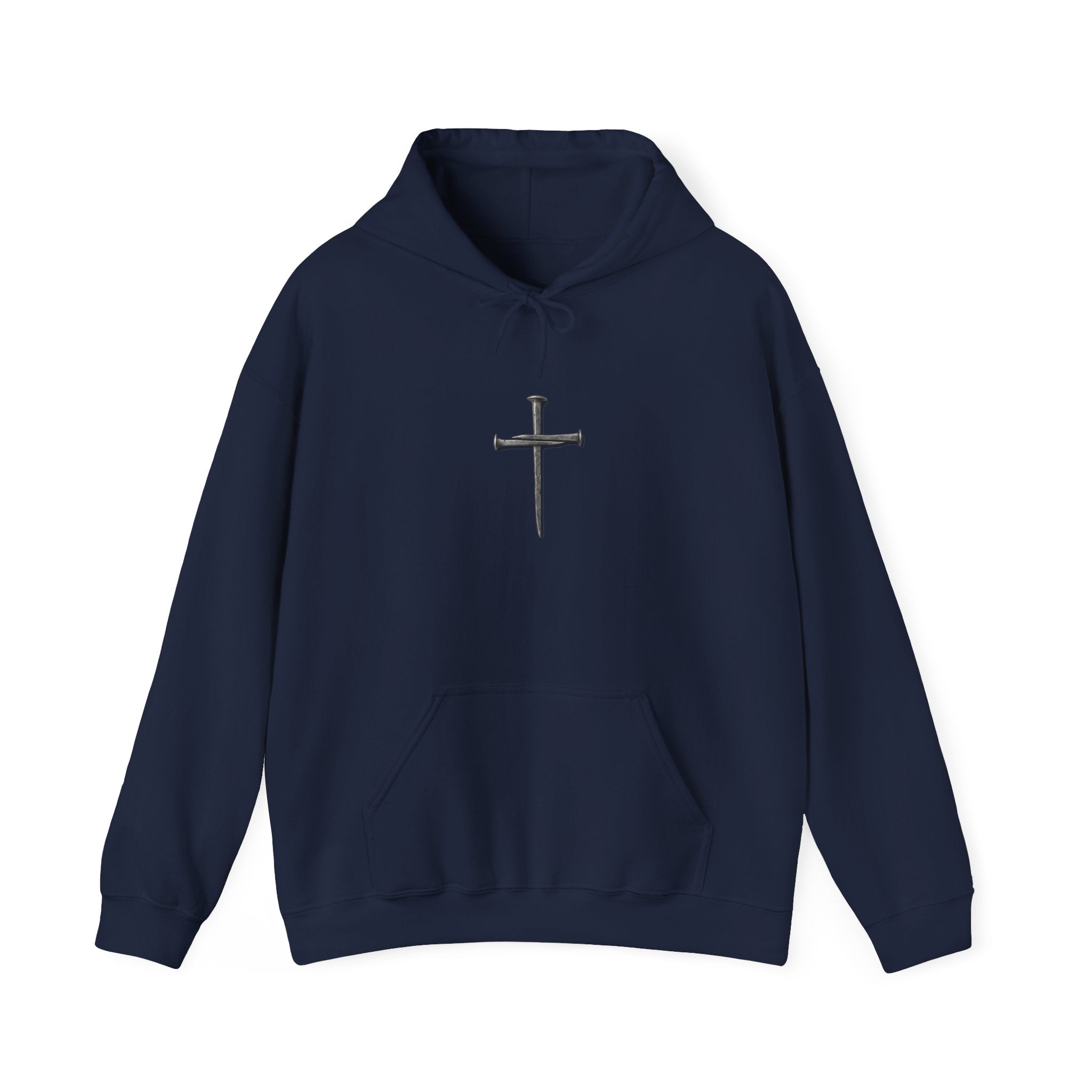 Minimal Cross Hoodie — Small Distressed Christian Cross Pullover