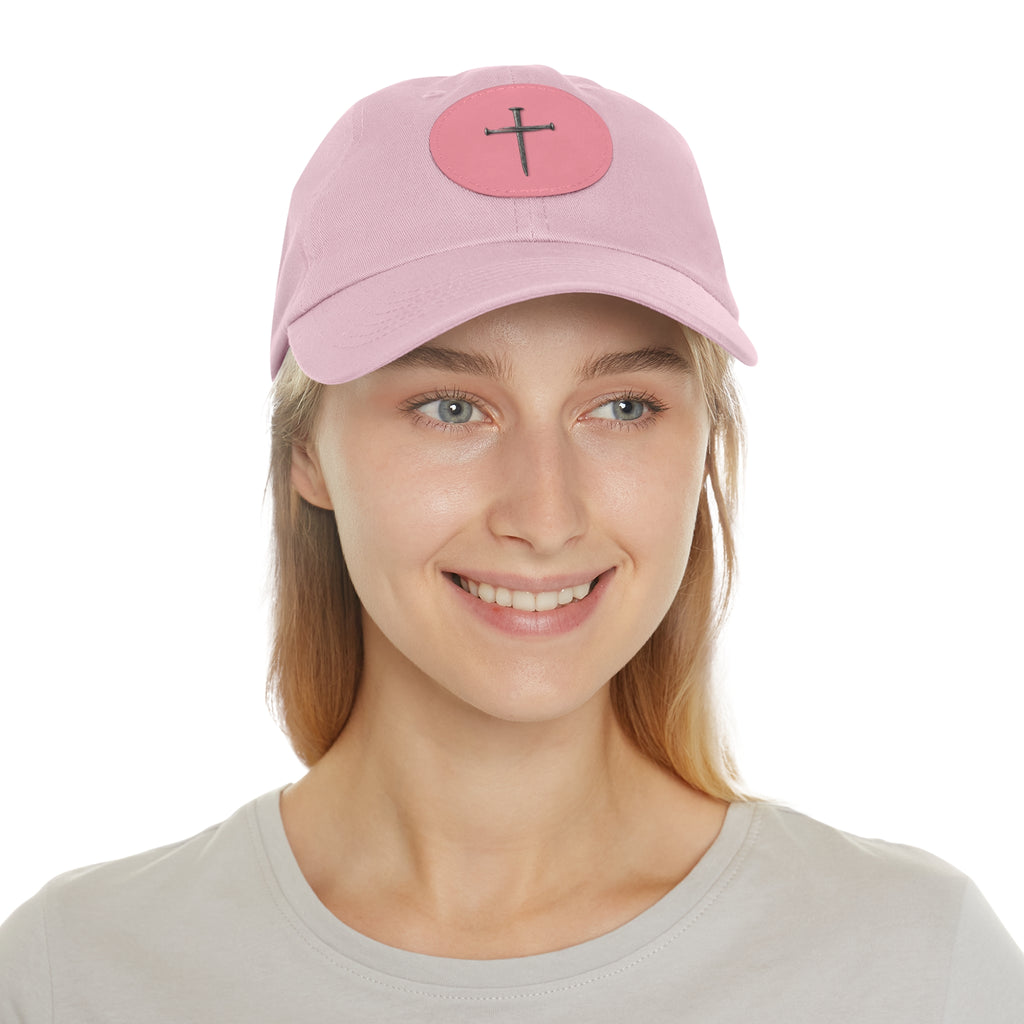Embroidered Cross Leather Patch Dad Hat — Minimal Christian Baseball Cap