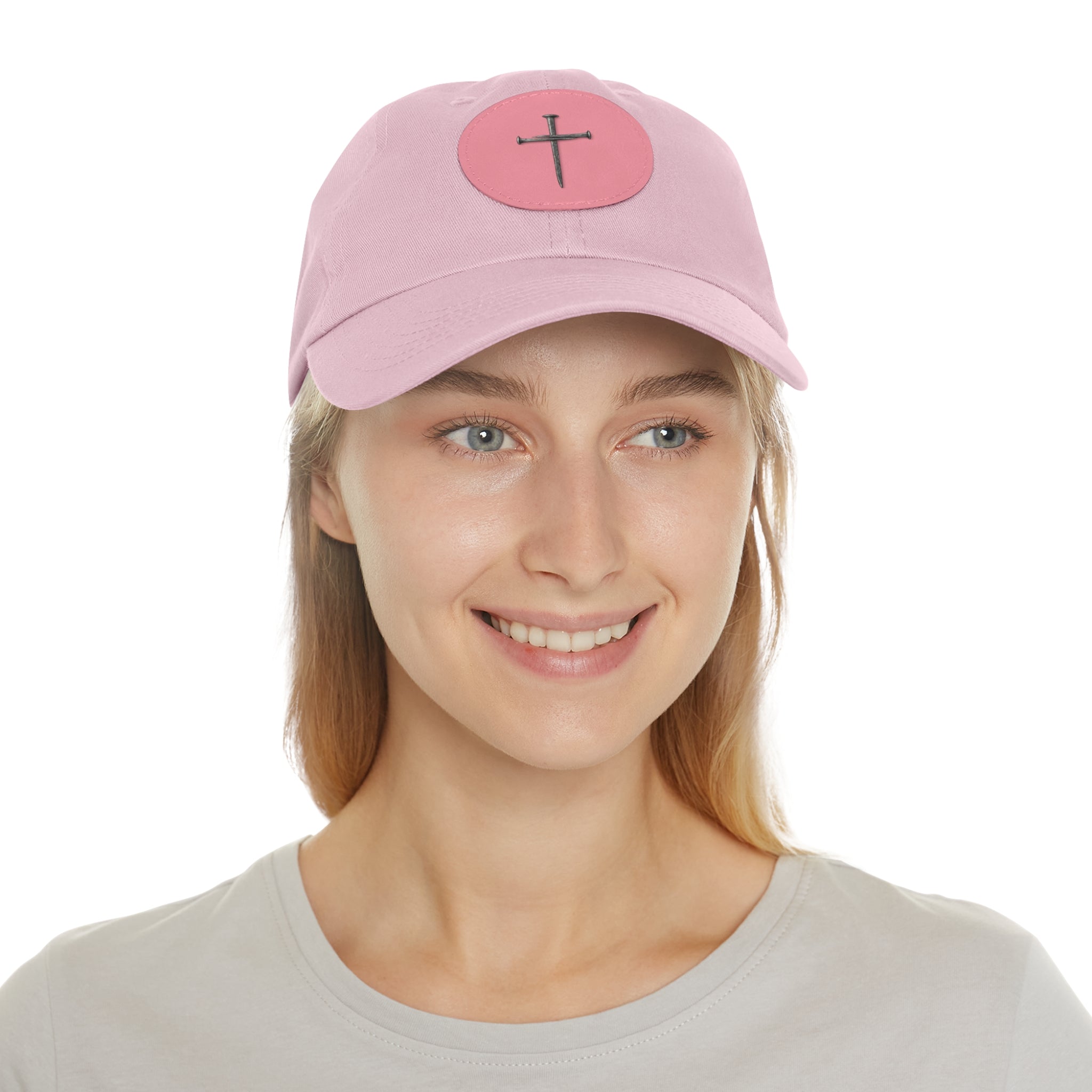Embroidered Cross Leather Patch Dad Hat — Minimal Christian Baseball Cap