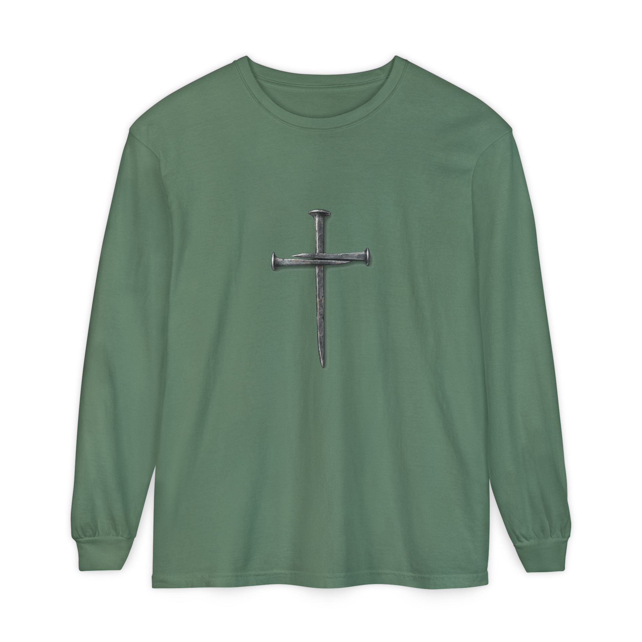 Nail Cross Long Sleeve Tee — Minimal Christian Faith Shirt