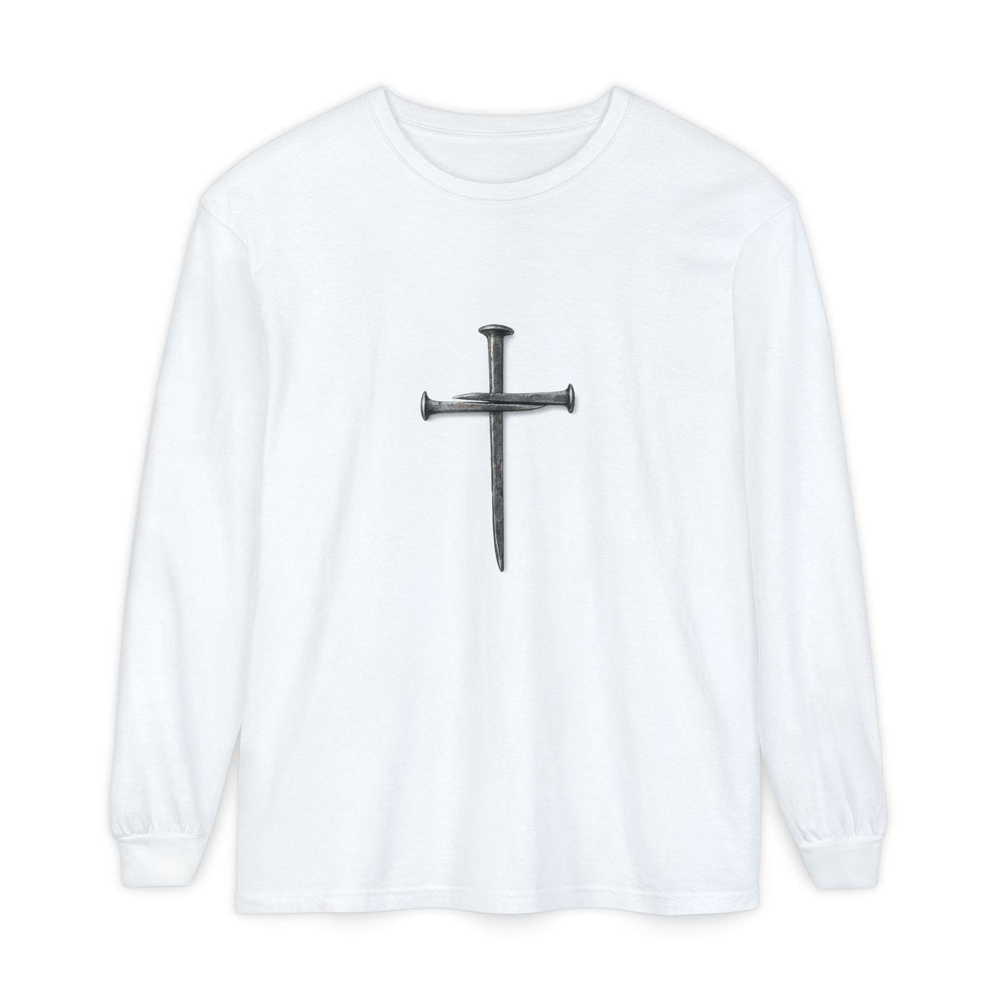 Nail Cross Long Sleeve Tee — Minimal Christian Faith Shirt