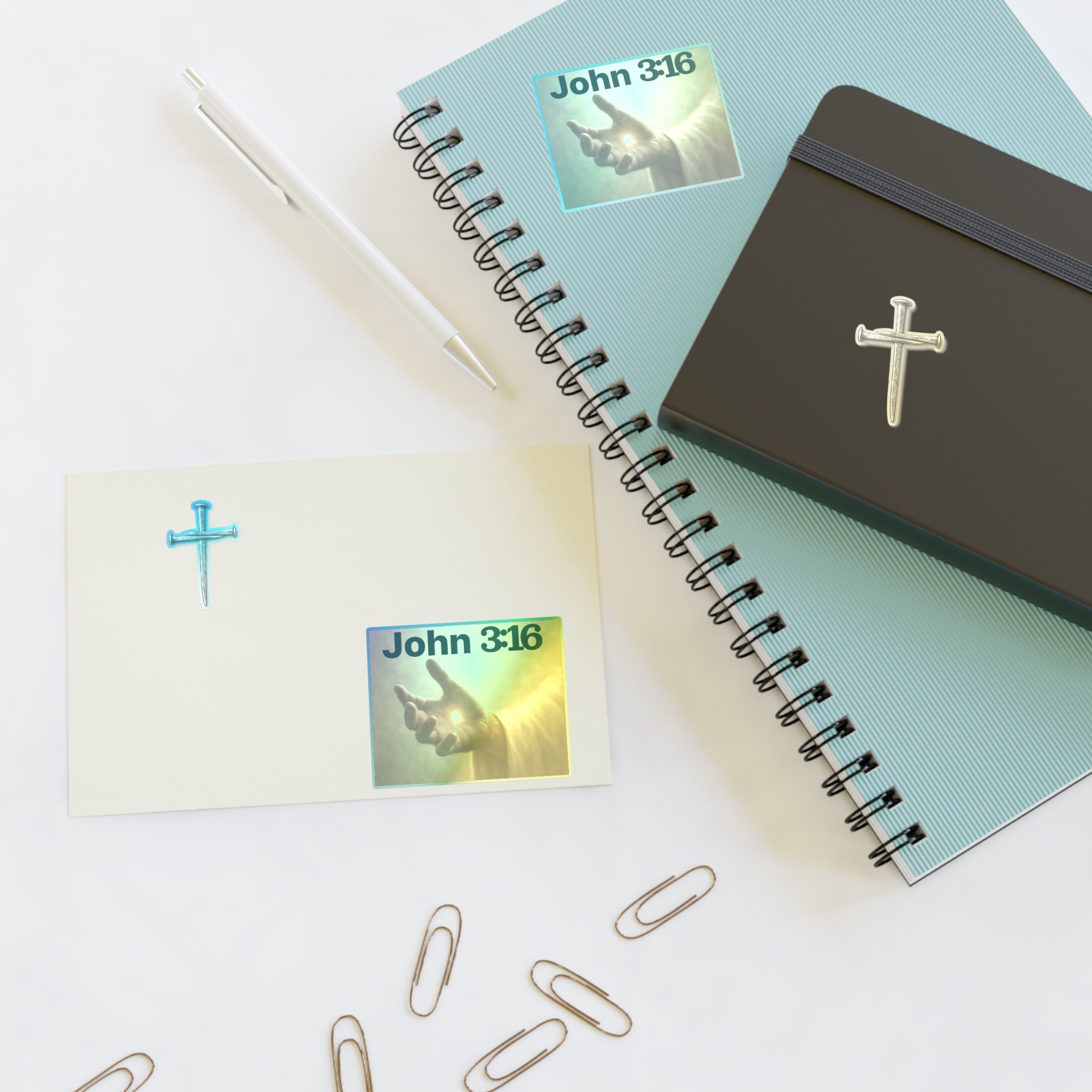 Cross Nail Sticker Sheet — Minimal Religious Vinyl Stickers for Journals, Bibles & Gifts