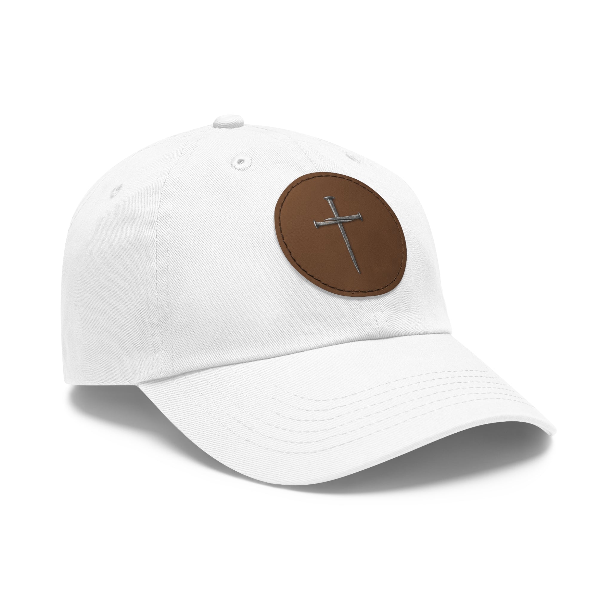 Embroidered Cross Leather Patch Dad Hat — Minimal Christian Baseball Cap