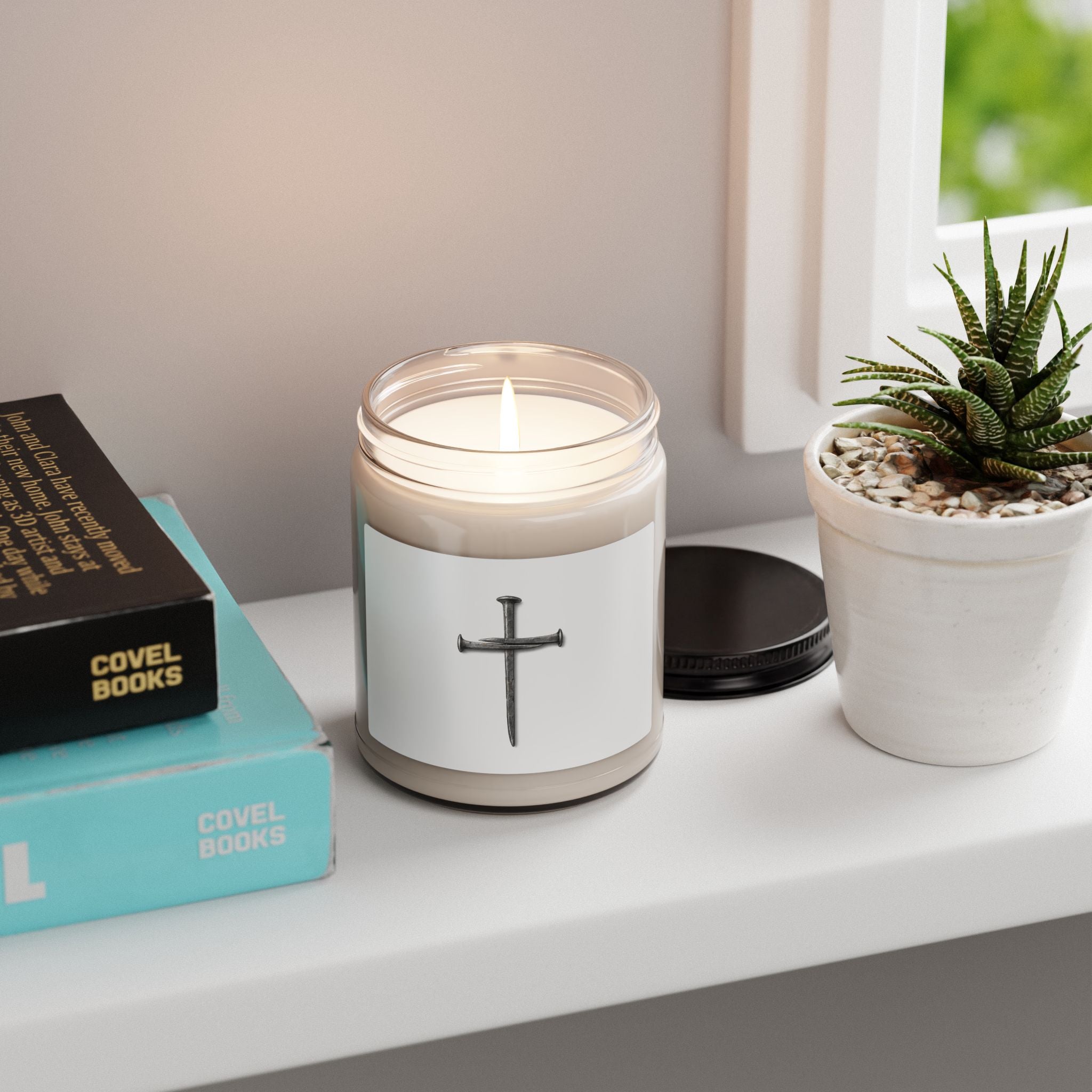 Christian 9oz Scented Soy Candle — Minimal Cross Design, Calm & Spiritual Home Fragrance