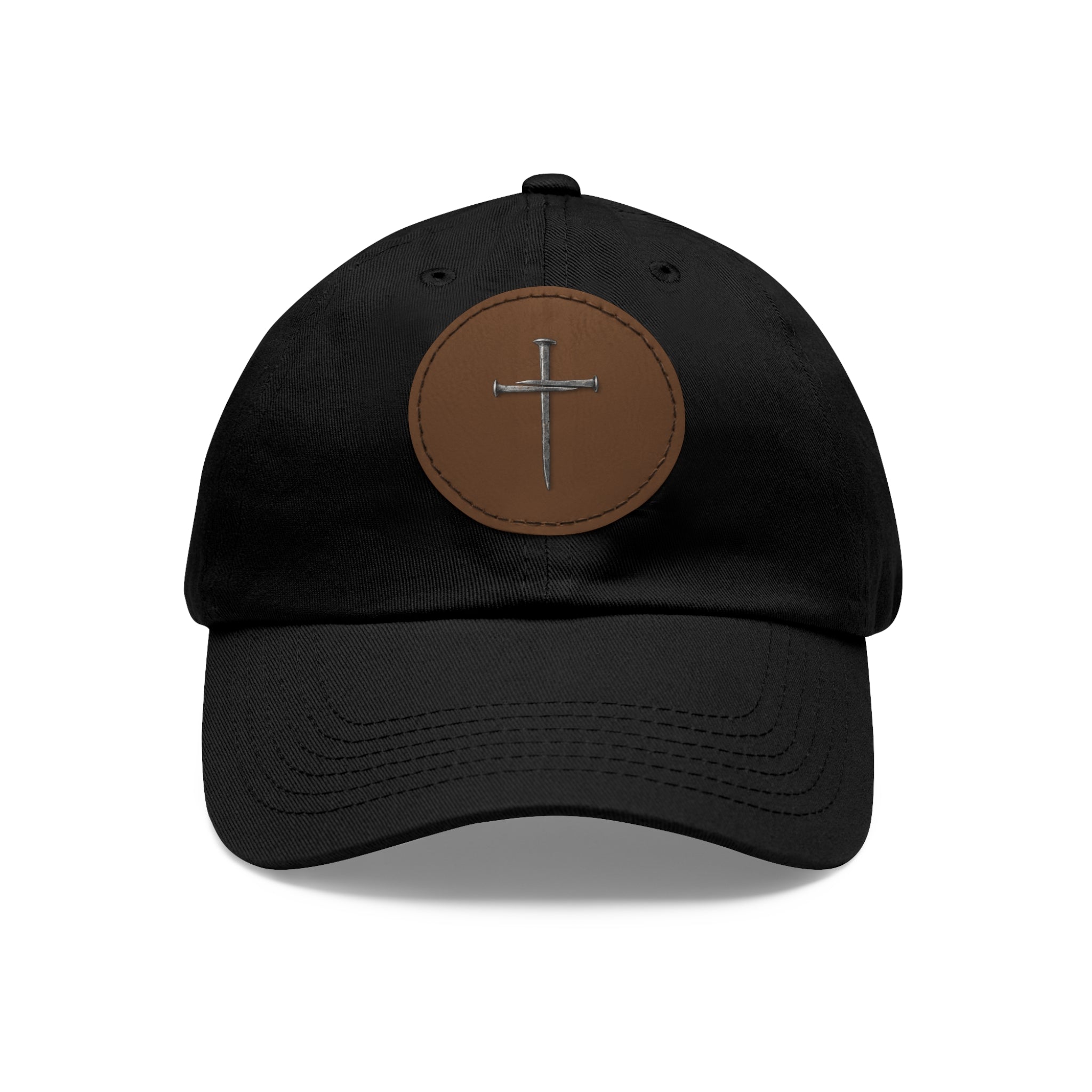 Embroidered Cross Leather Patch Dad Hat — Minimal Christian Baseball Cap