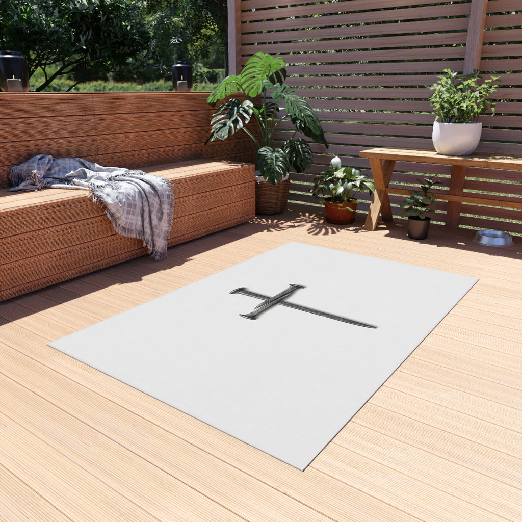 Nail Cross Outdoor Rug — Minimal Christian Patio Mat