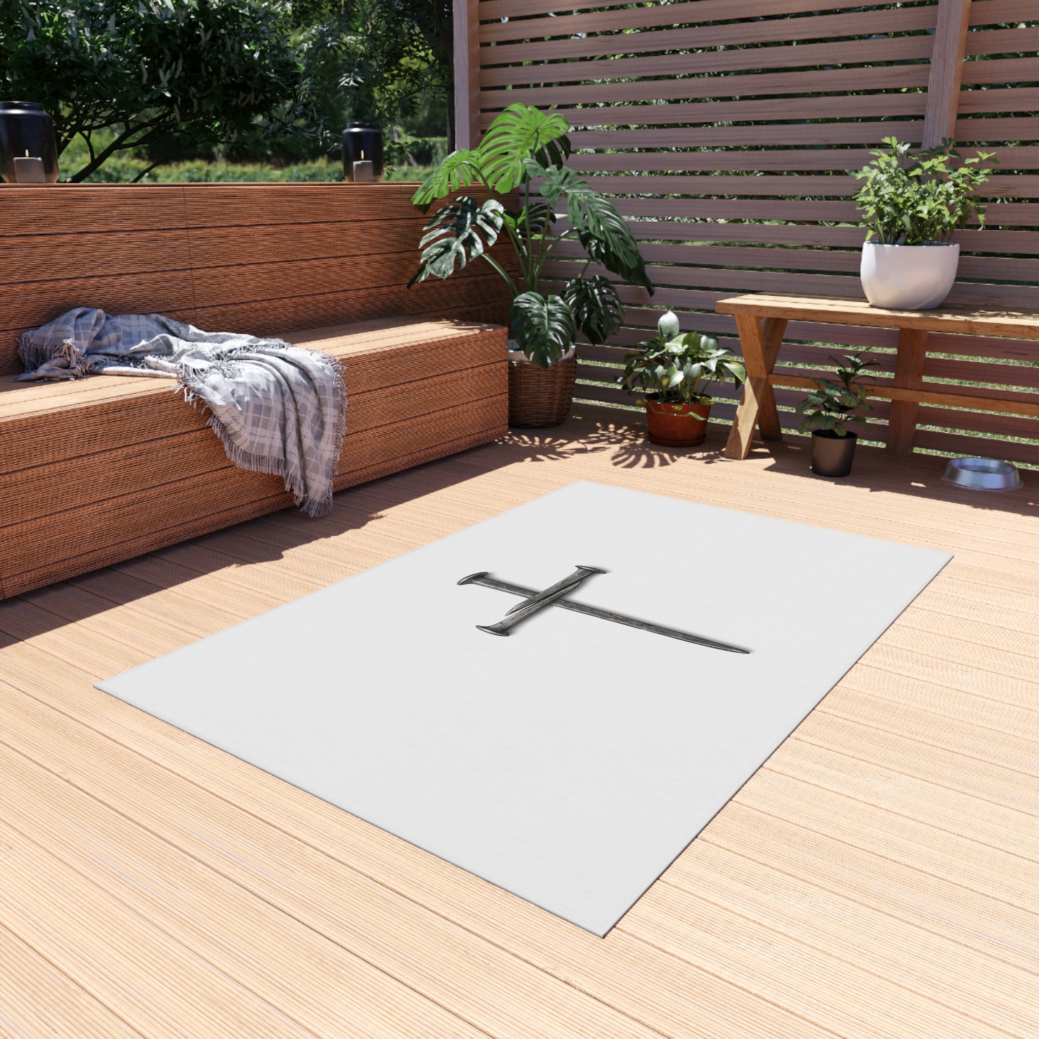 Nail Cross Outdoor Rug — Minimal Christian Patio Mat