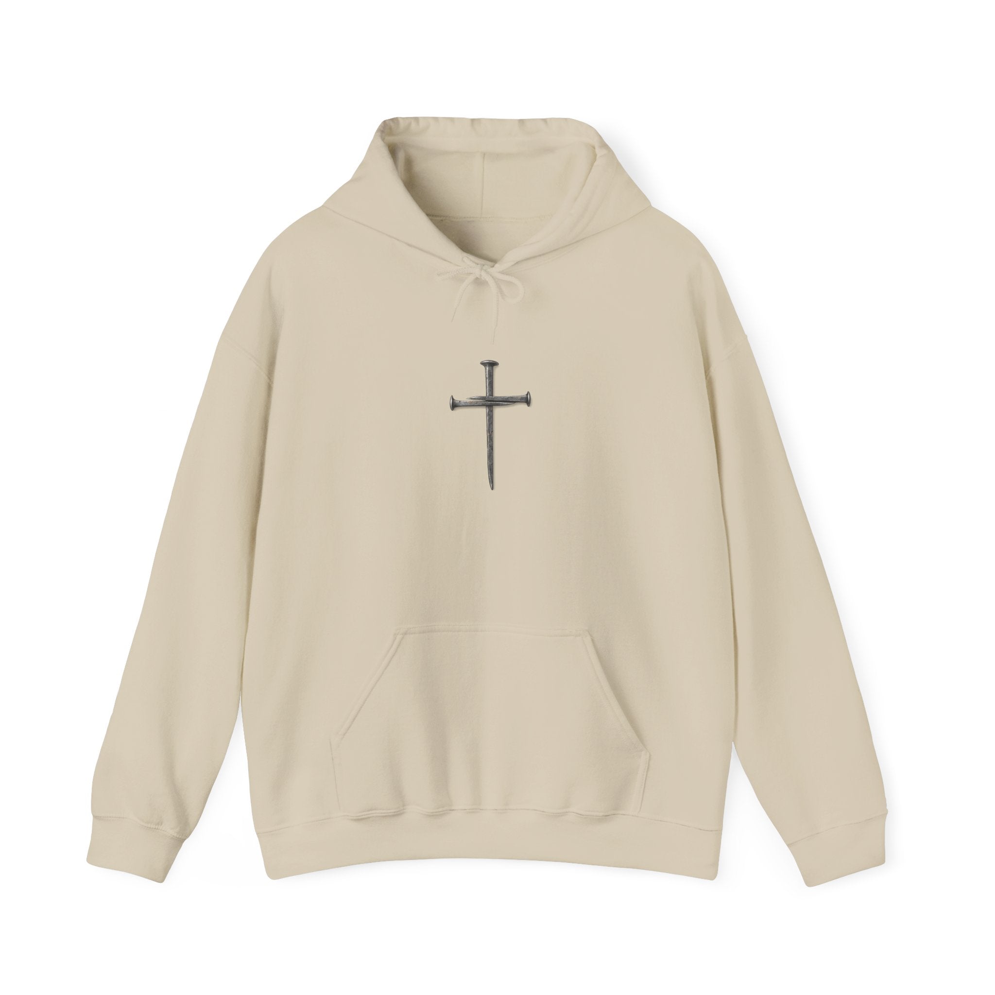 Minimal Cross Hoodie — Small Distressed Christian Cross Pullover
