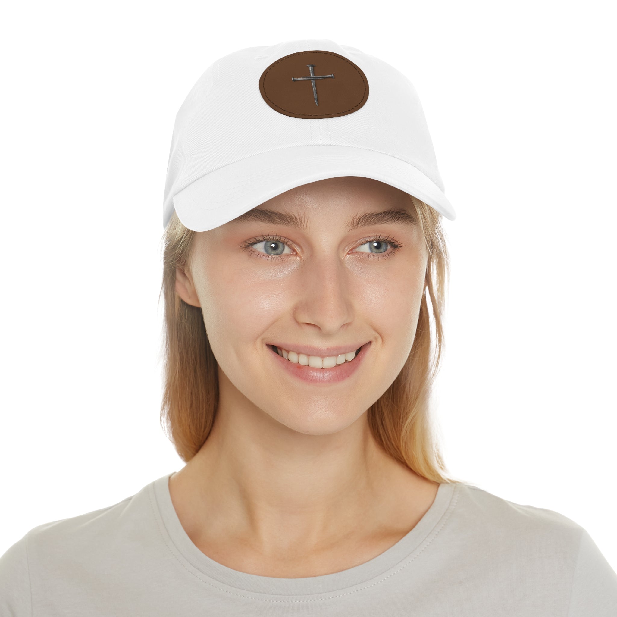 Embroidered Cross Leather Patch Dad Hat — Minimal Christian Baseball Cap
