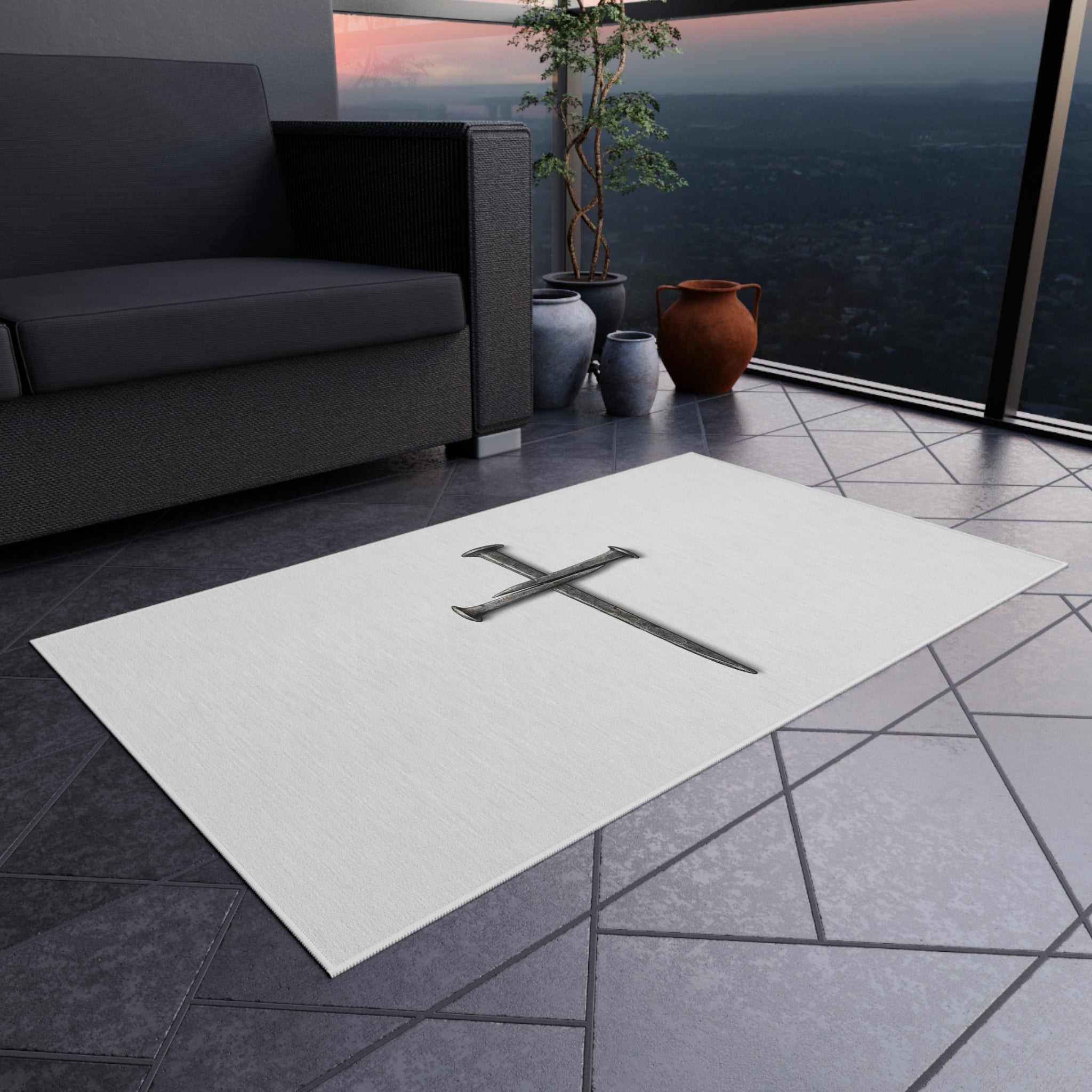Nail Cross Outdoor Rug — Minimal Christian Patio Mat