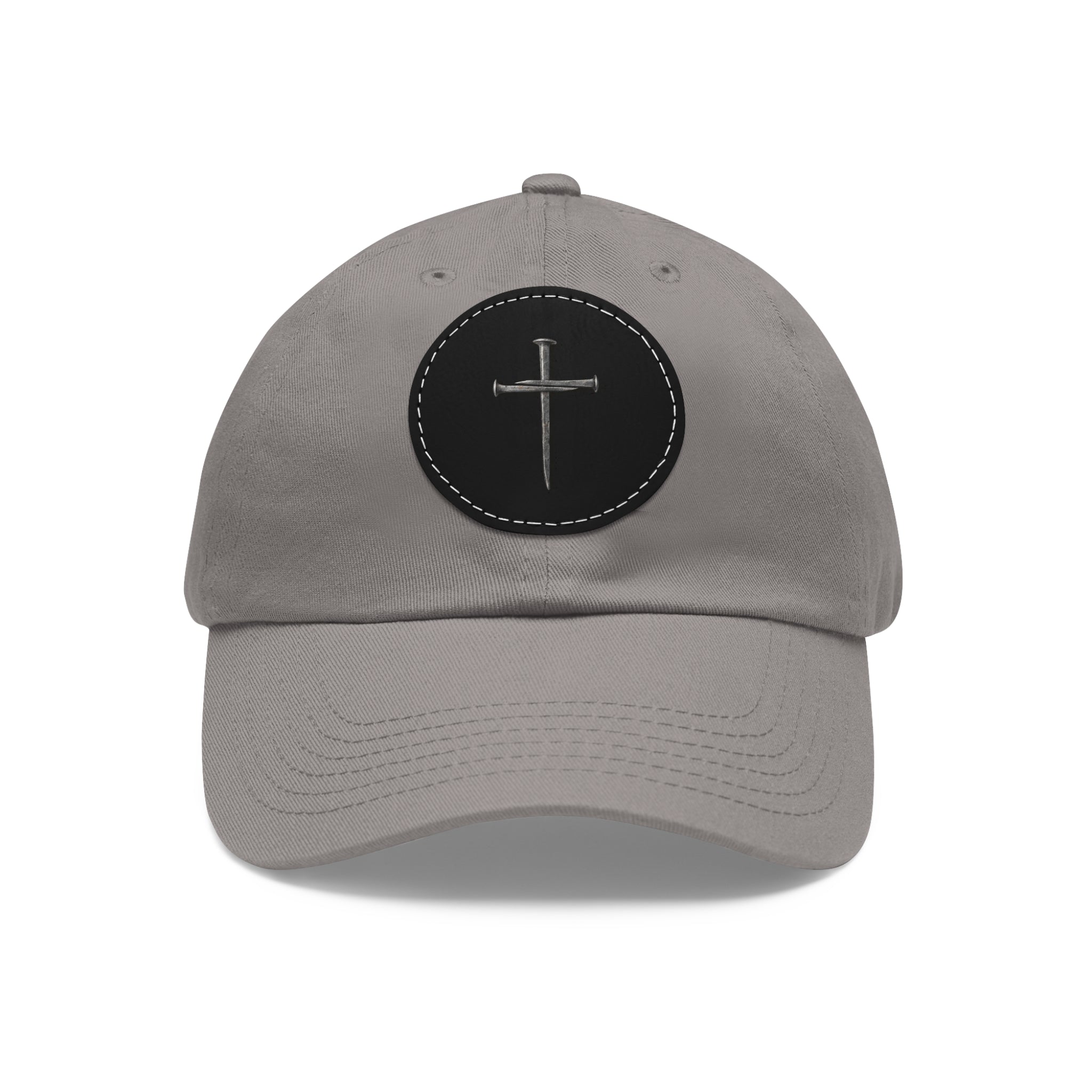Embroidered Cross Leather Patch Dad Hat — Minimal Christian Baseball Cap