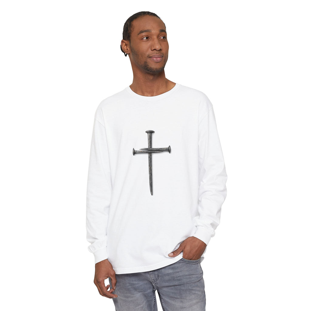 Nail Cross Long Sleeve Tee — Minimal Christian Faith Shirt