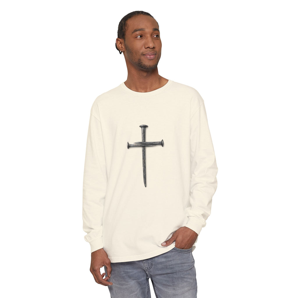 Nail Cross Long Sleeve Tee — Minimal Christian Faith Shirt