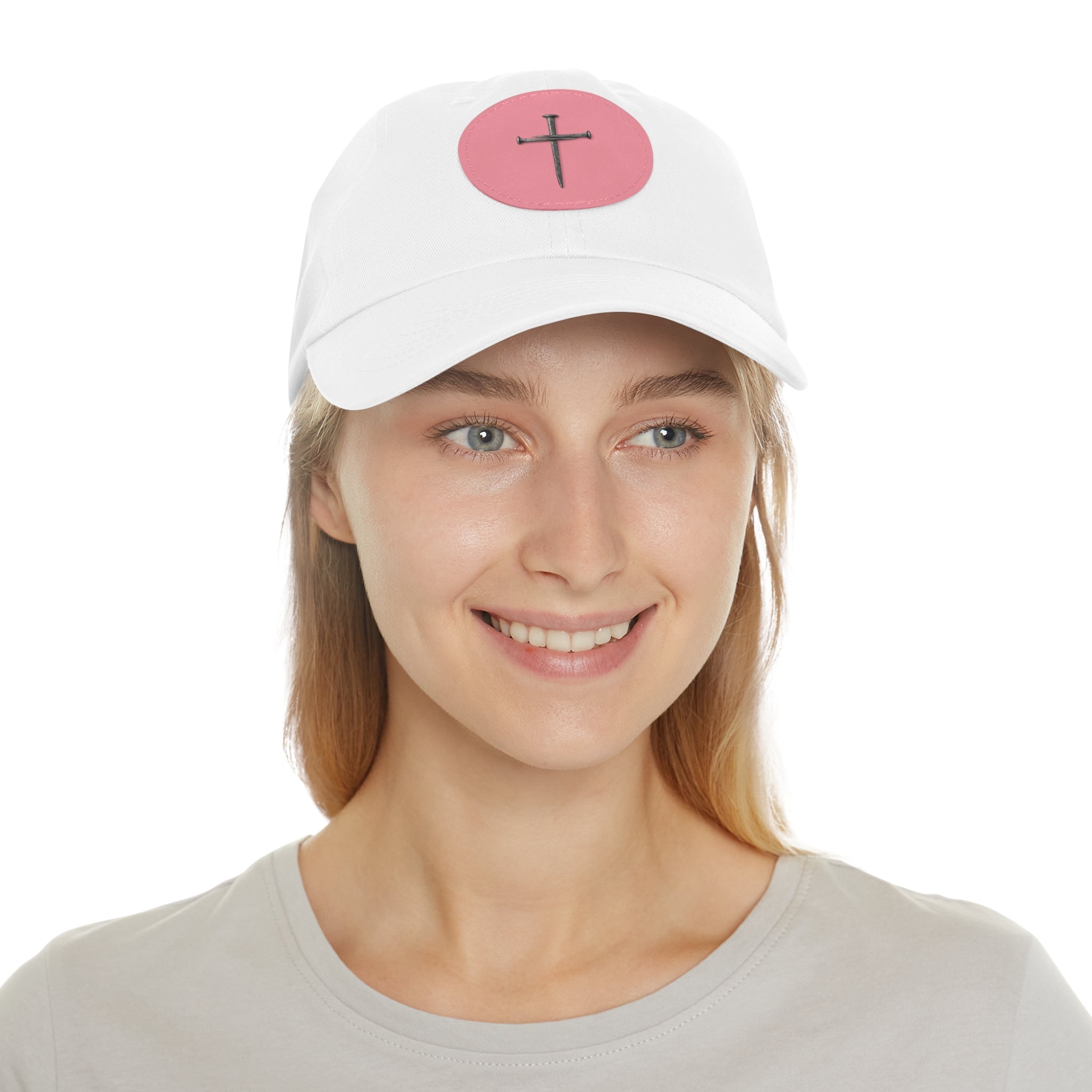 Embroidered Cross Leather Patch Dad Hat — Minimal Christian Baseball Cap