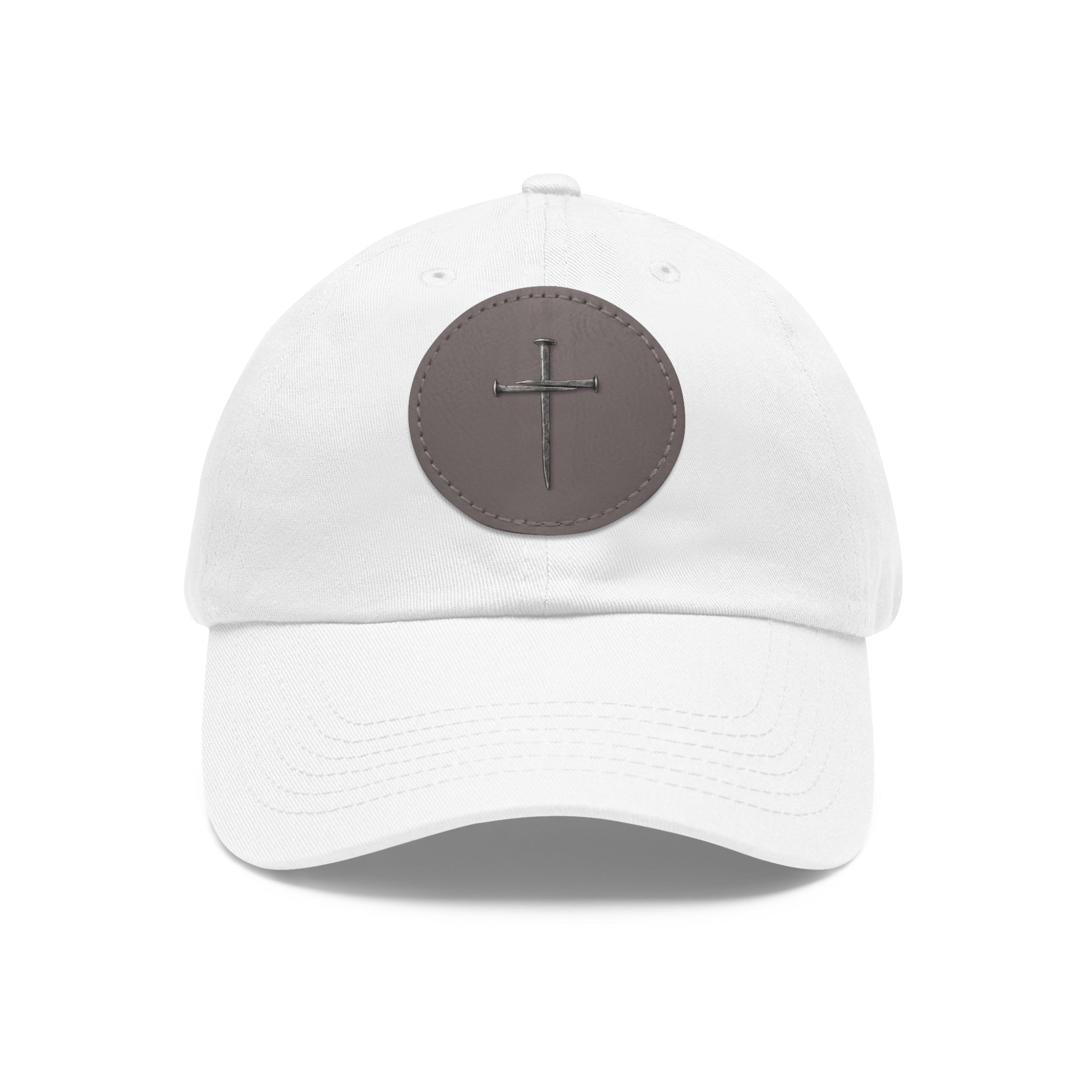 Embroidered Cross Leather Patch Dad Hat — Minimal Christian Baseball Cap