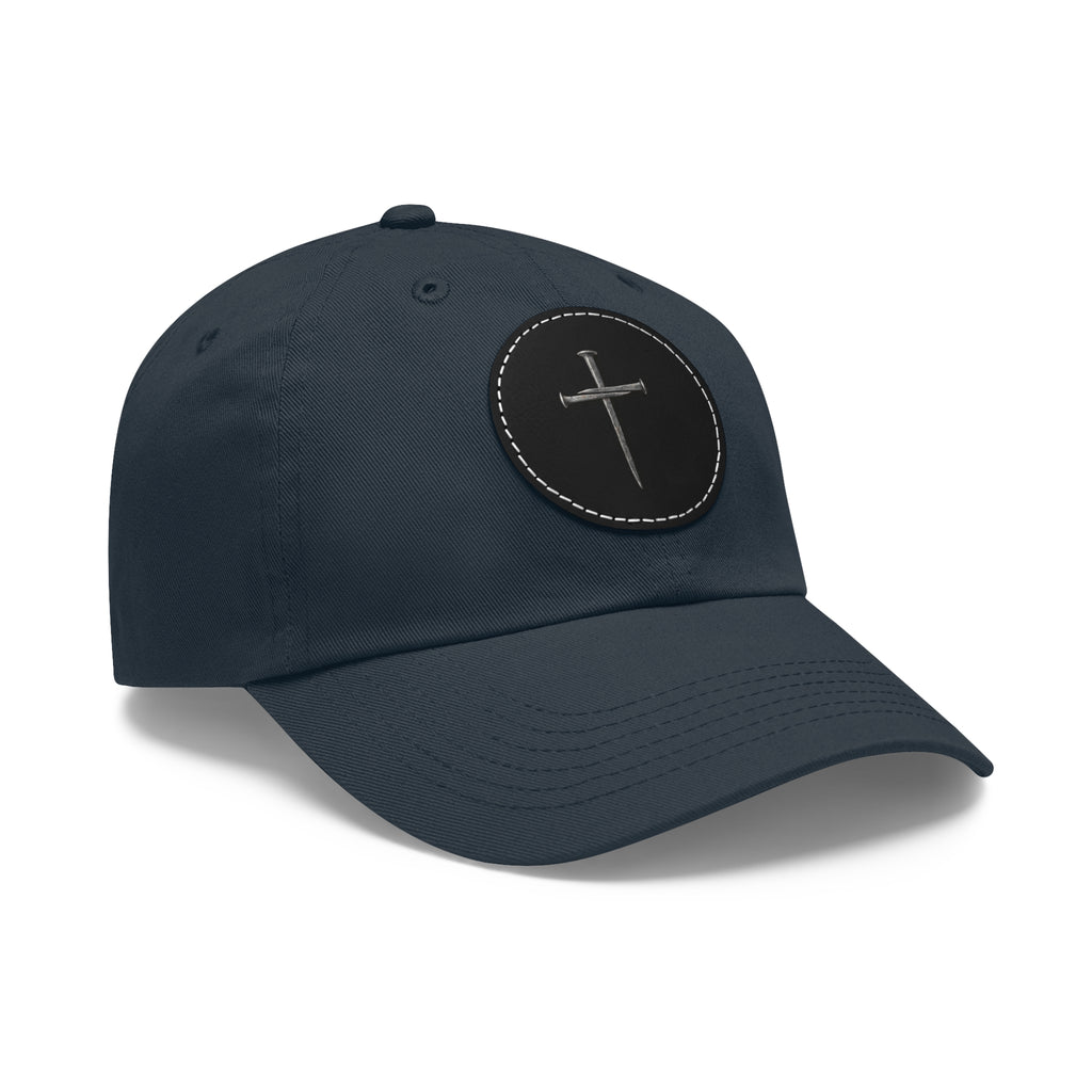 Embroidered Cross Leather Patch Dad Hat — Minimal Christian Baseball Cap