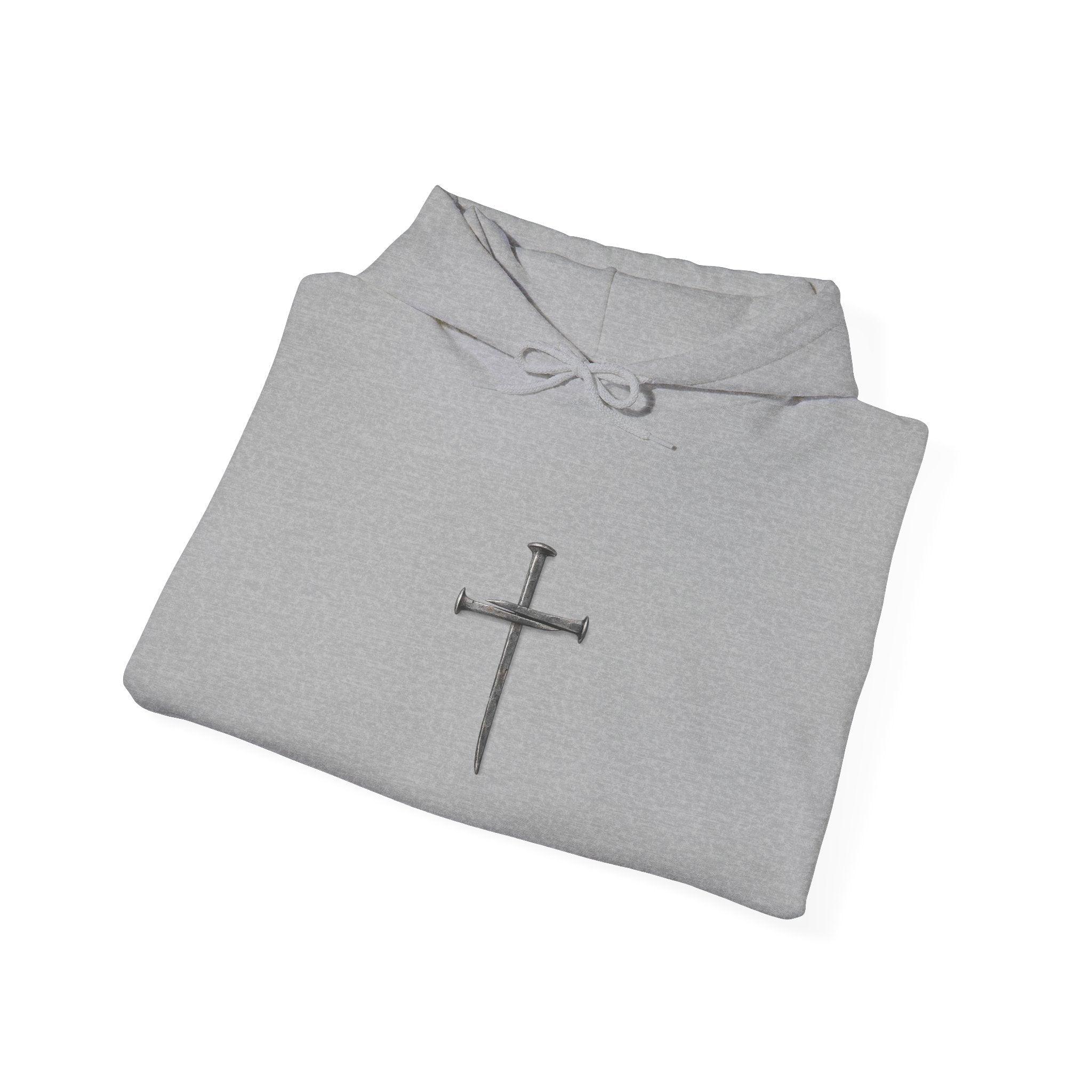 Minimal Cross Hoodie — Small Distressed Christian Cross Pullover