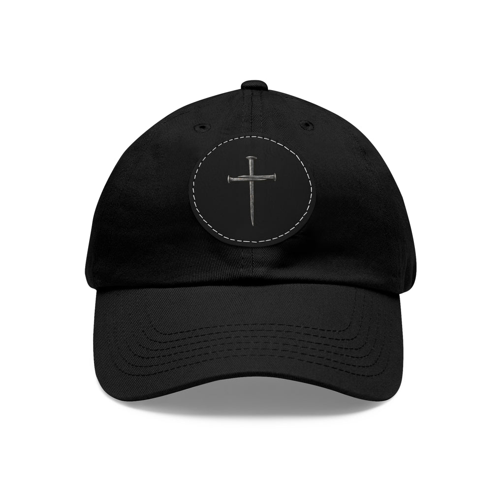 Embroidered Cross Leather Patch Dad Hat — Minimal Christian Baseball Cap