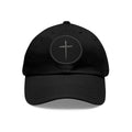 Embroidered Cross Leather Patch Dad Hat — Minimal Christian Baseball Cap