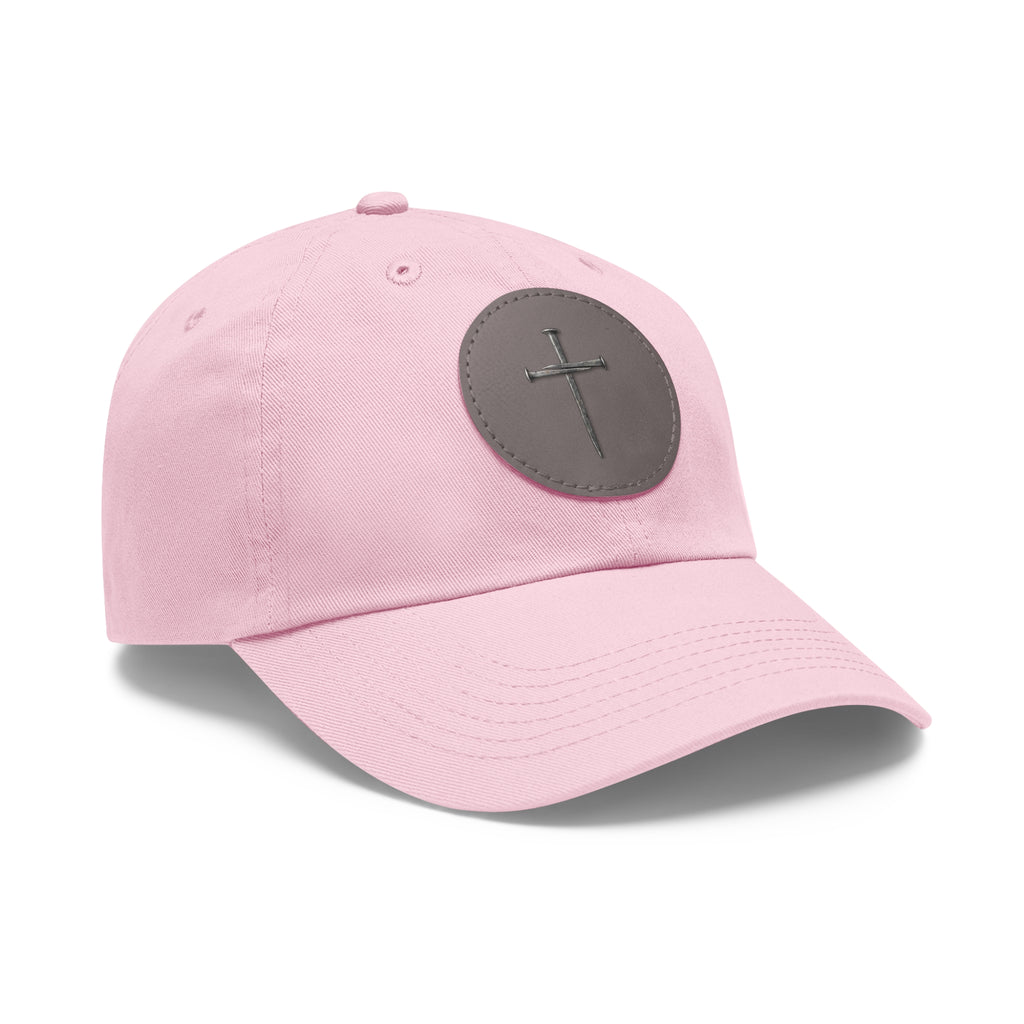 Embroidered Cross Leather Patch Dad Hat — Minimal Christian Baseball Cap
