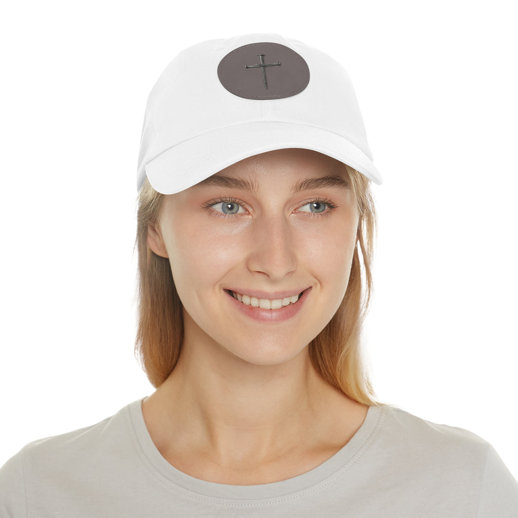 Embroidered Cross Leather Patch Dad Hat — Minimal Christian Baseball Cap